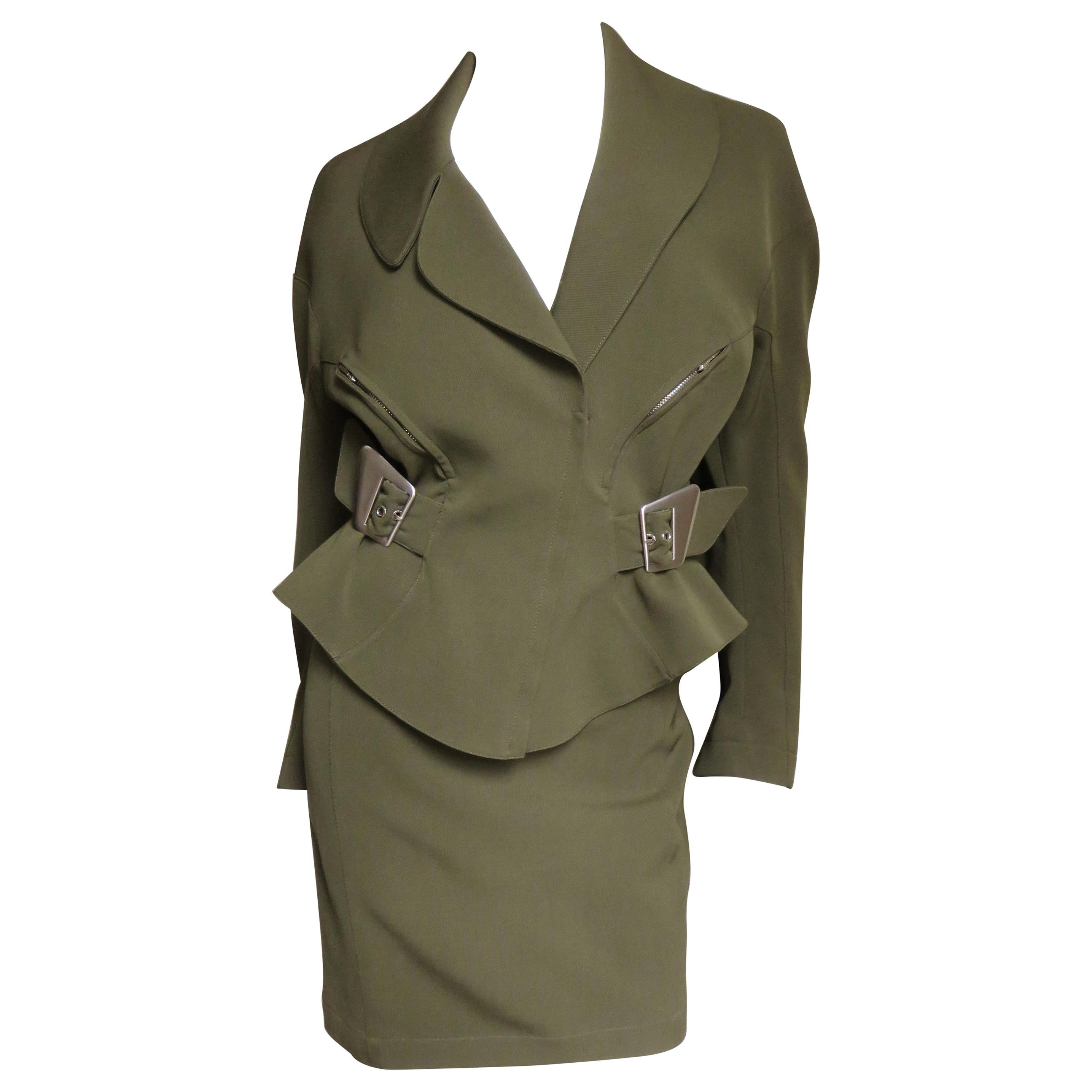 Thierry Mugler Olive Skirt Suit 