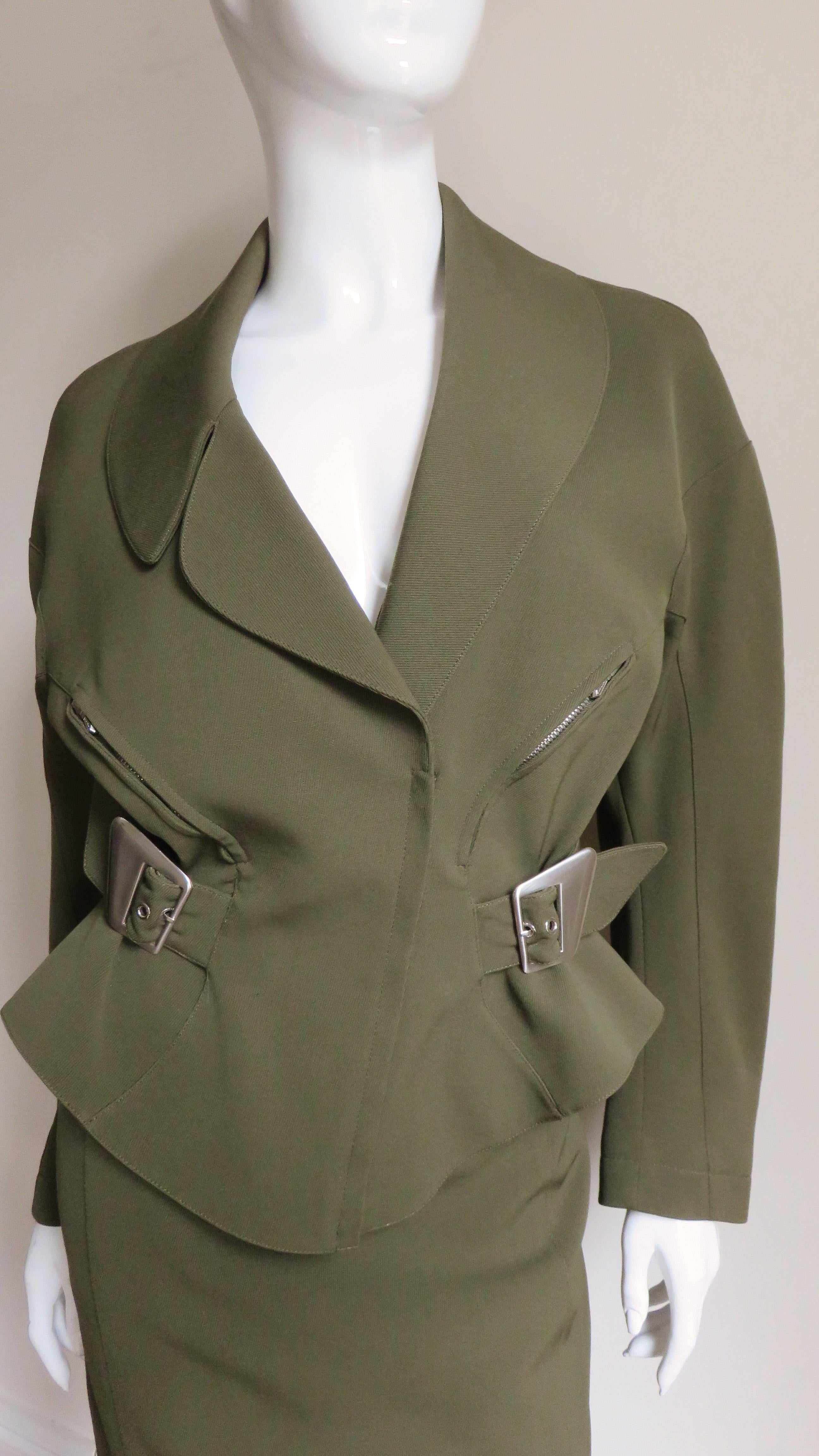 olive green skirt suit