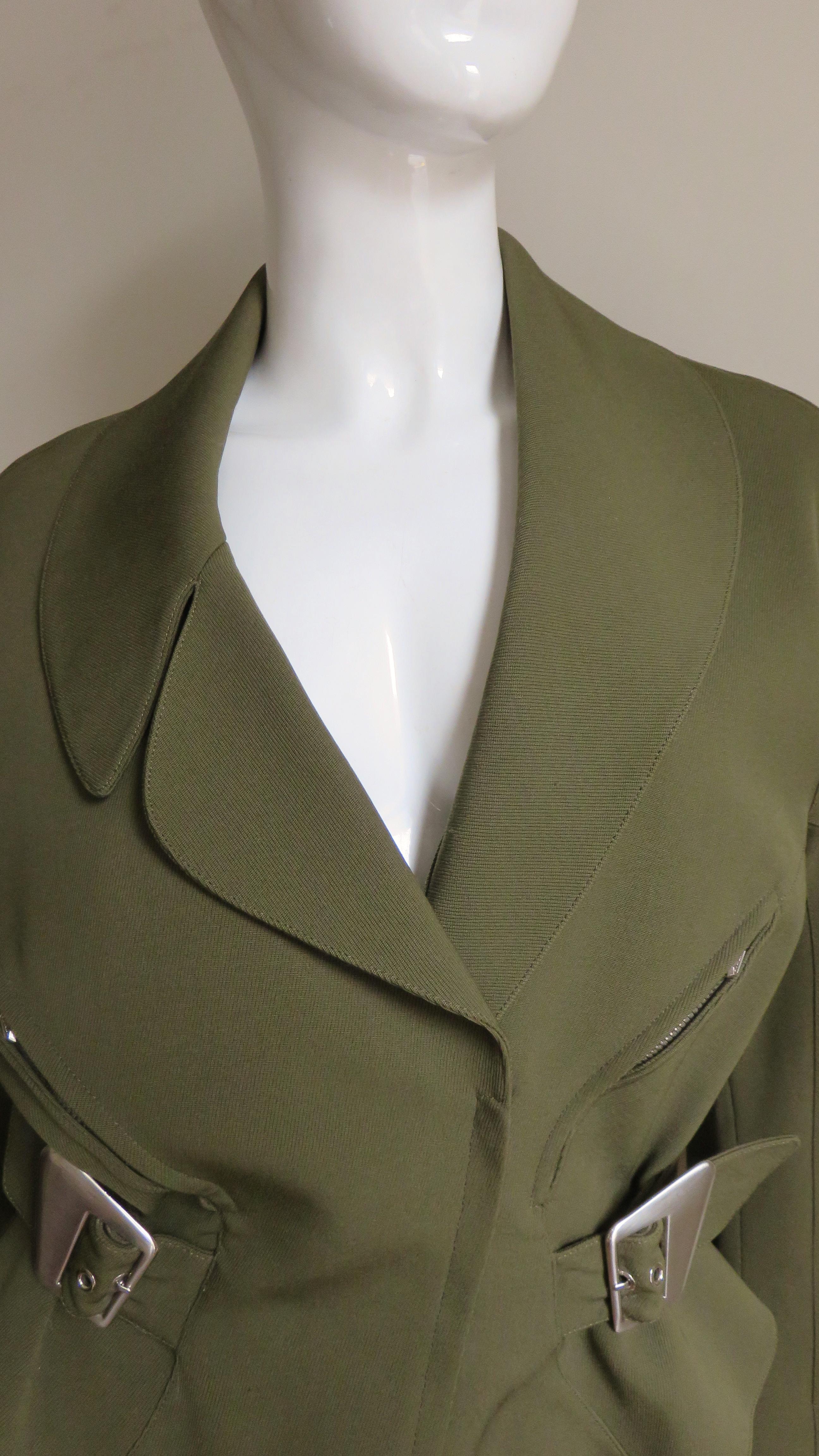 Thierry Mugler Olive Skirt Suit  In Good Condition In Water Mill, NY