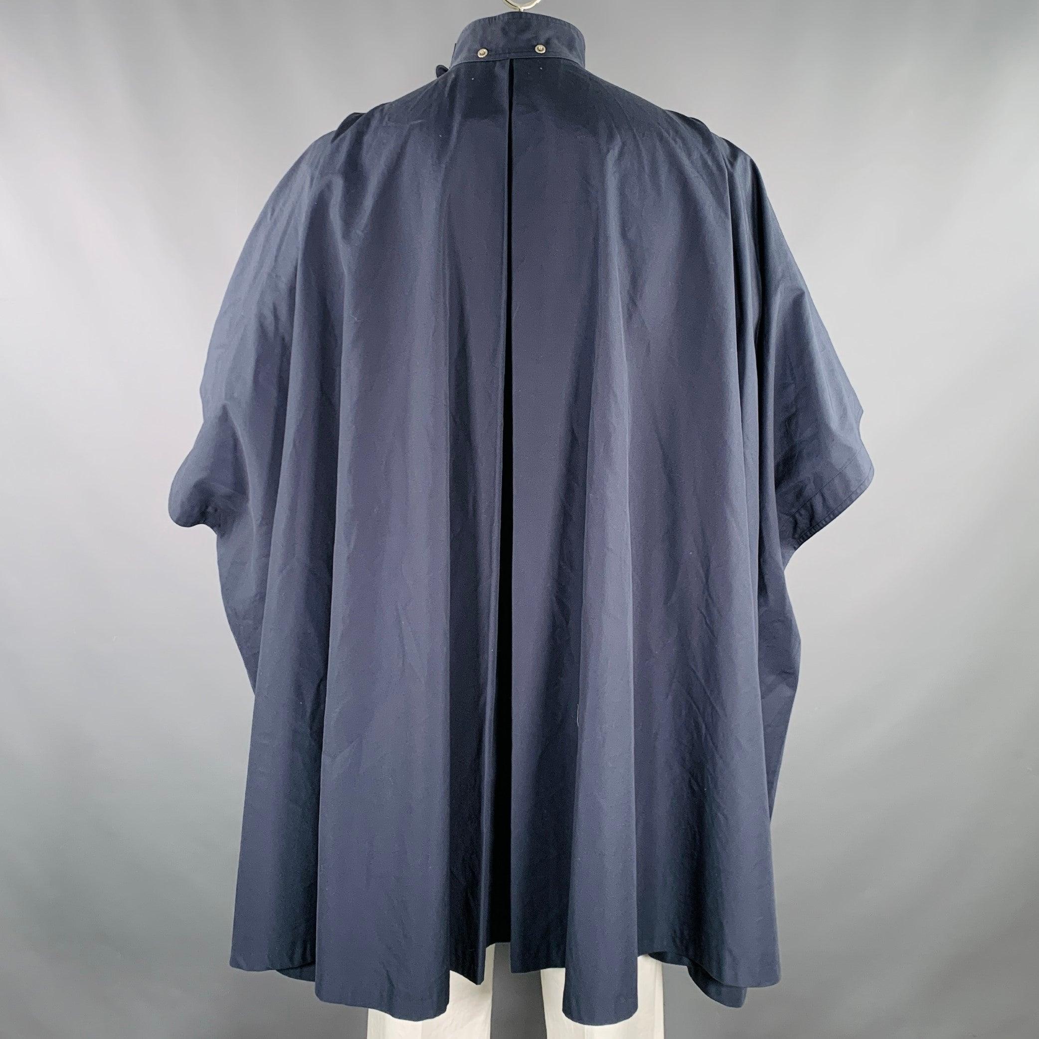 Gray THIERRY MUGLER One Size Navy Light Blue Cotton Blend Snaps Poncho Coat For Sale