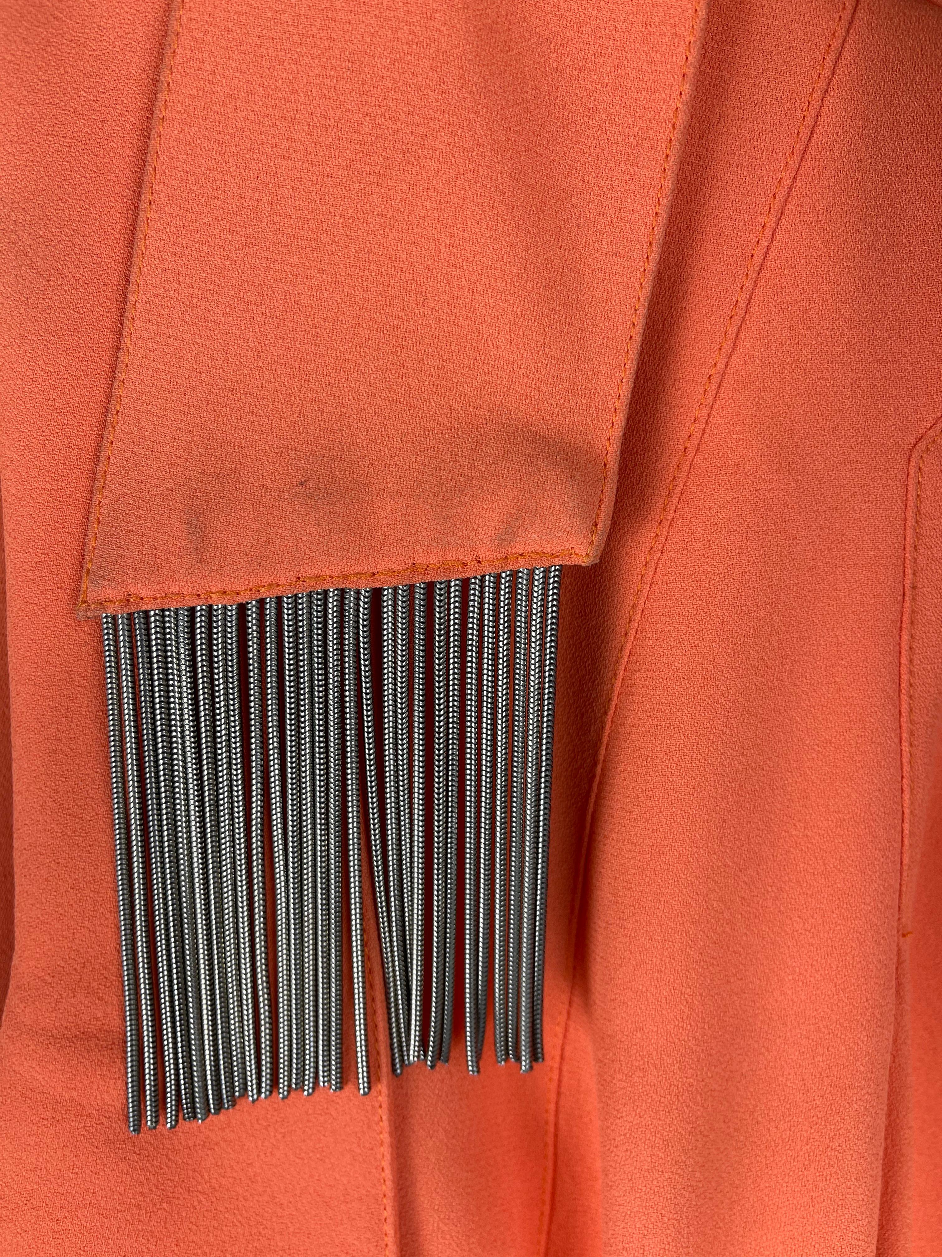Thierry Mugler Orange Dress Metallic Fringes Large For Sale 3