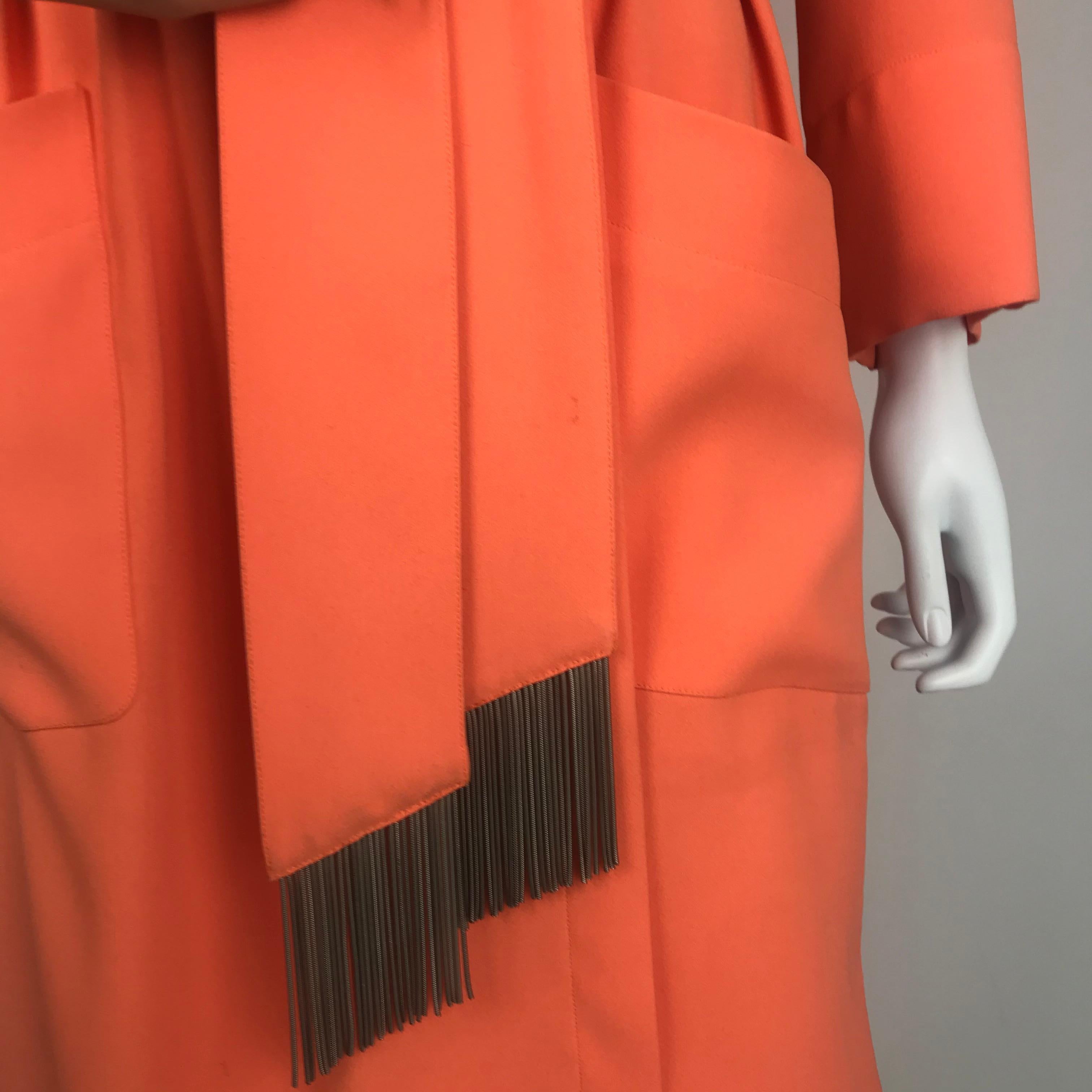 Women's Thierry Mugler Orange Dress Metallic Fringes Large