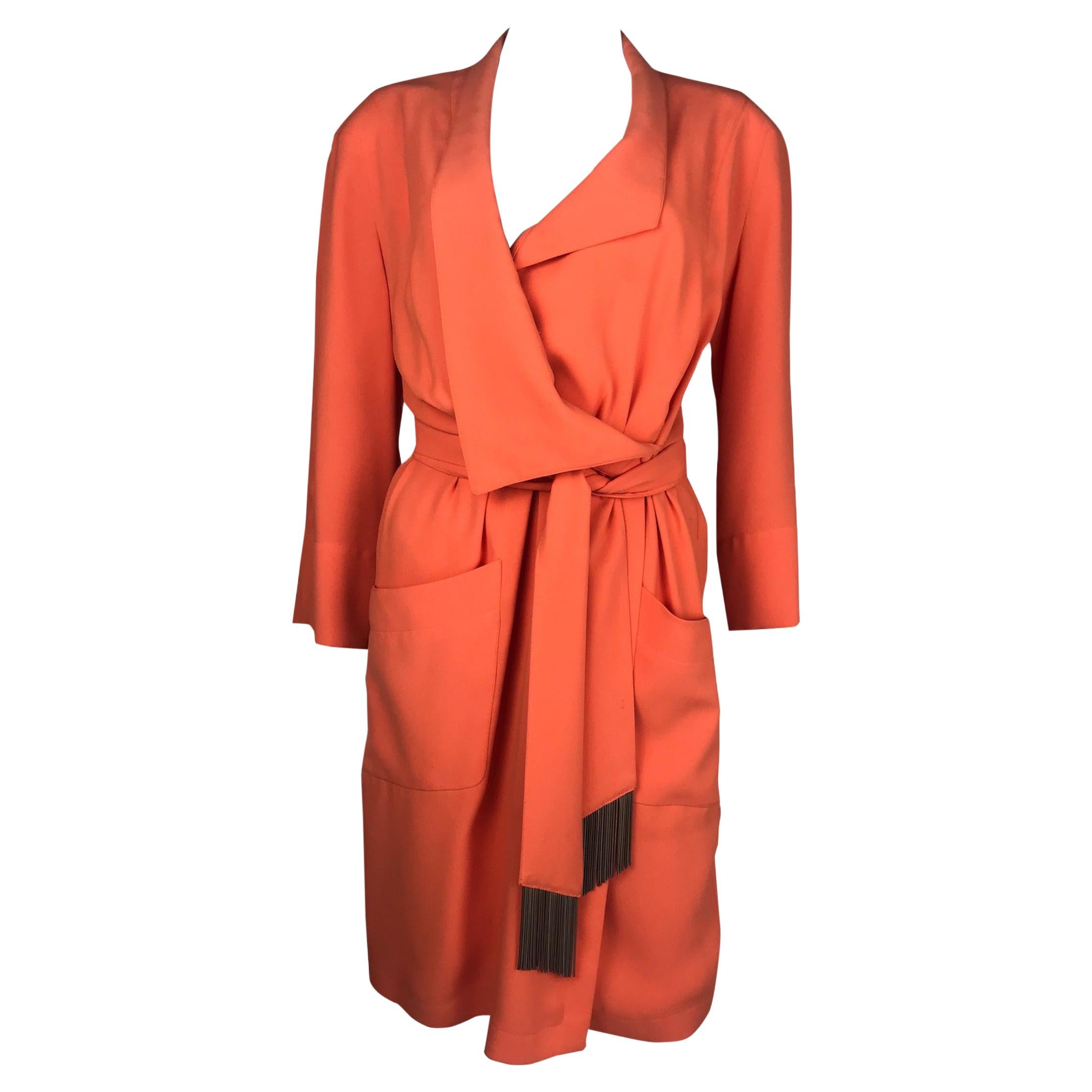 Thierry Mugler Orange Dress Metallic Fringes Large For Sale at 1stDibs