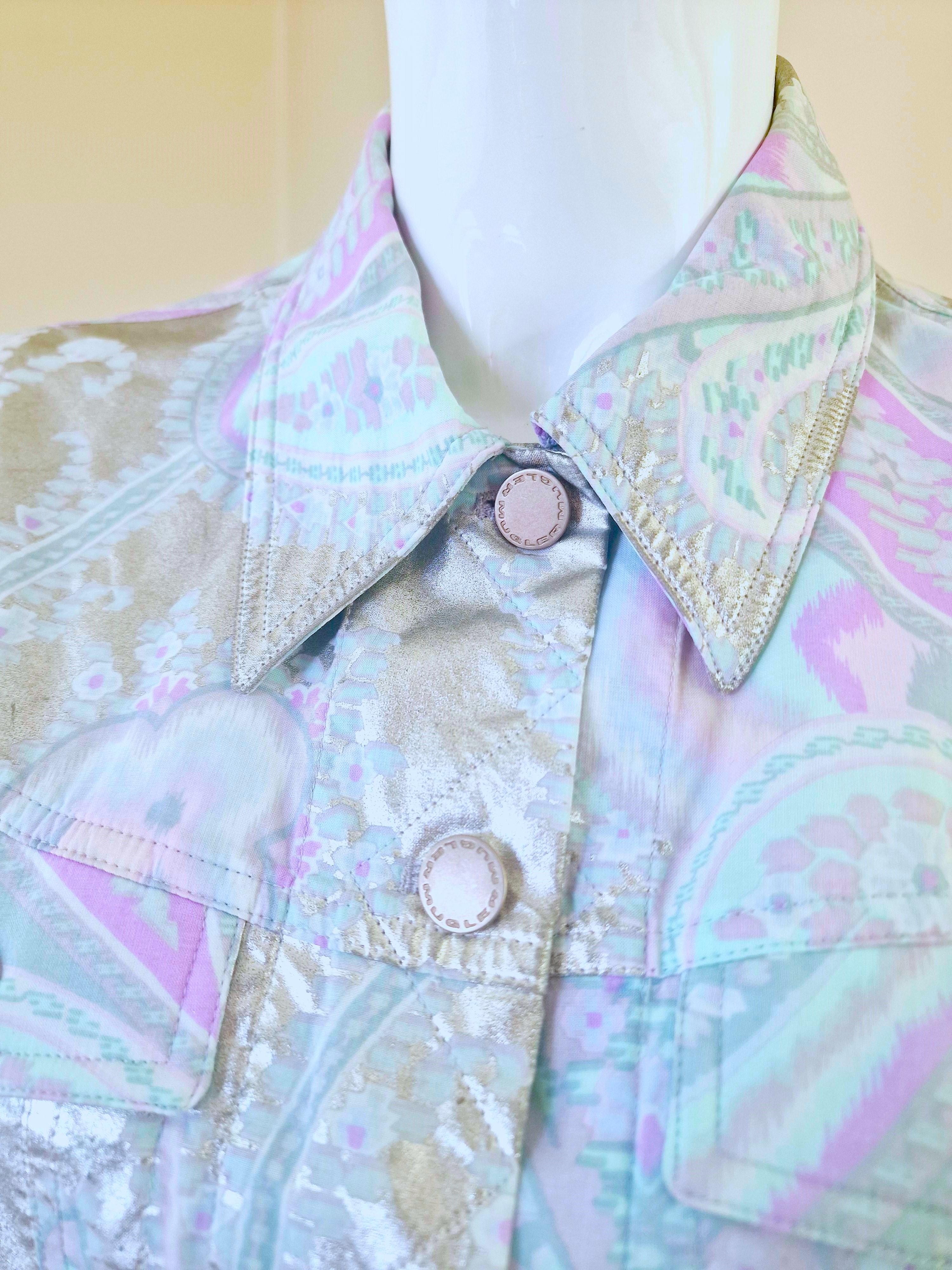 Thierry Mugler A Silver Silver Metal Shiny Blue Small Dress Set Jacket Skirt Suit en vente 5