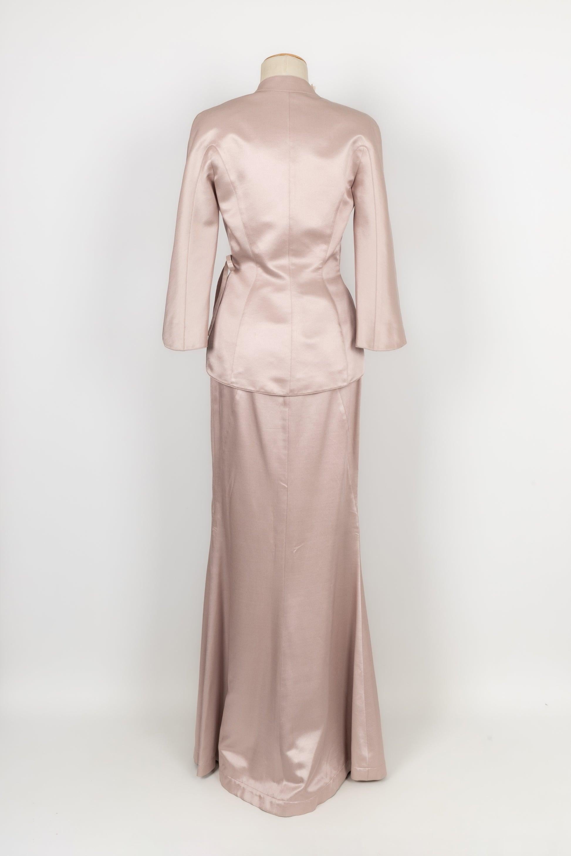 Beige Thierry Mugler Pale Mauve Tone Silk Couture Set 38FR For Sale
