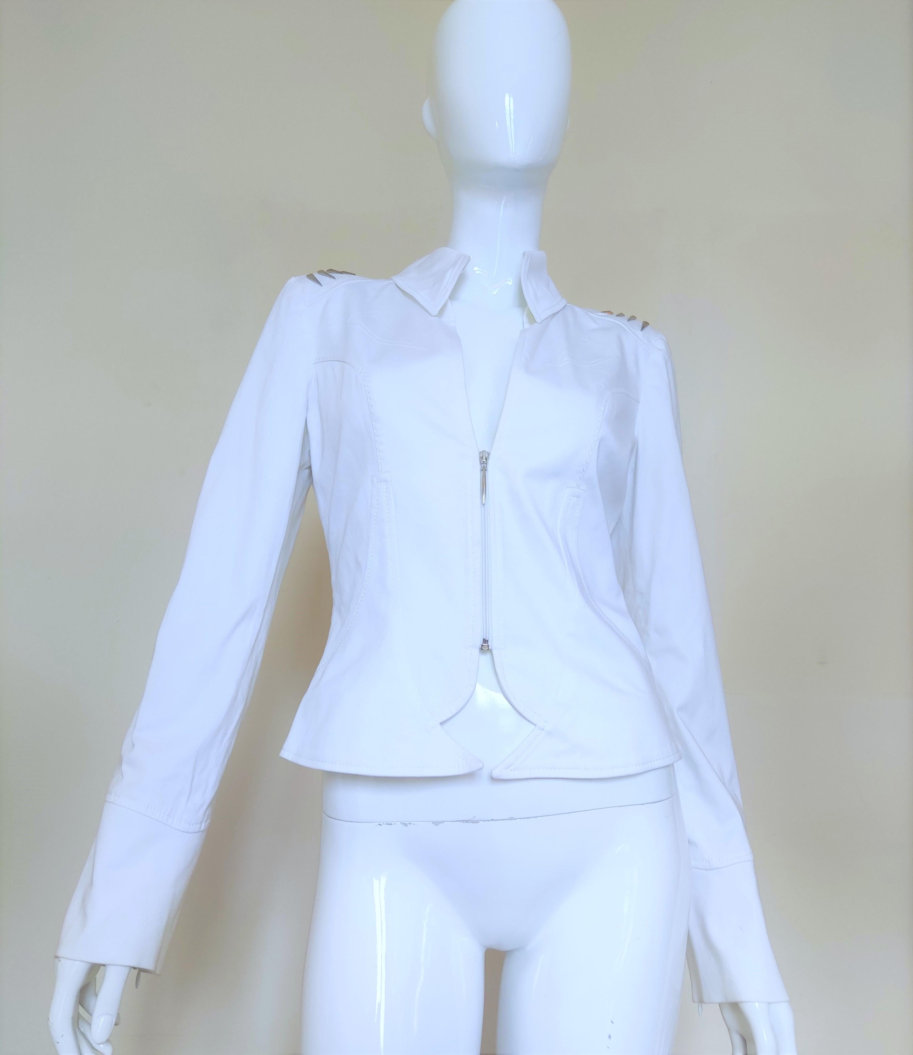 Thierry Mugler Panel Transparent Rivet Riveted Metal Star Zipper Medium Jacket For Sale 6