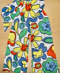 Thierry Mugler Vintage 1980s Women's Floral Wide Leg Trousers, France