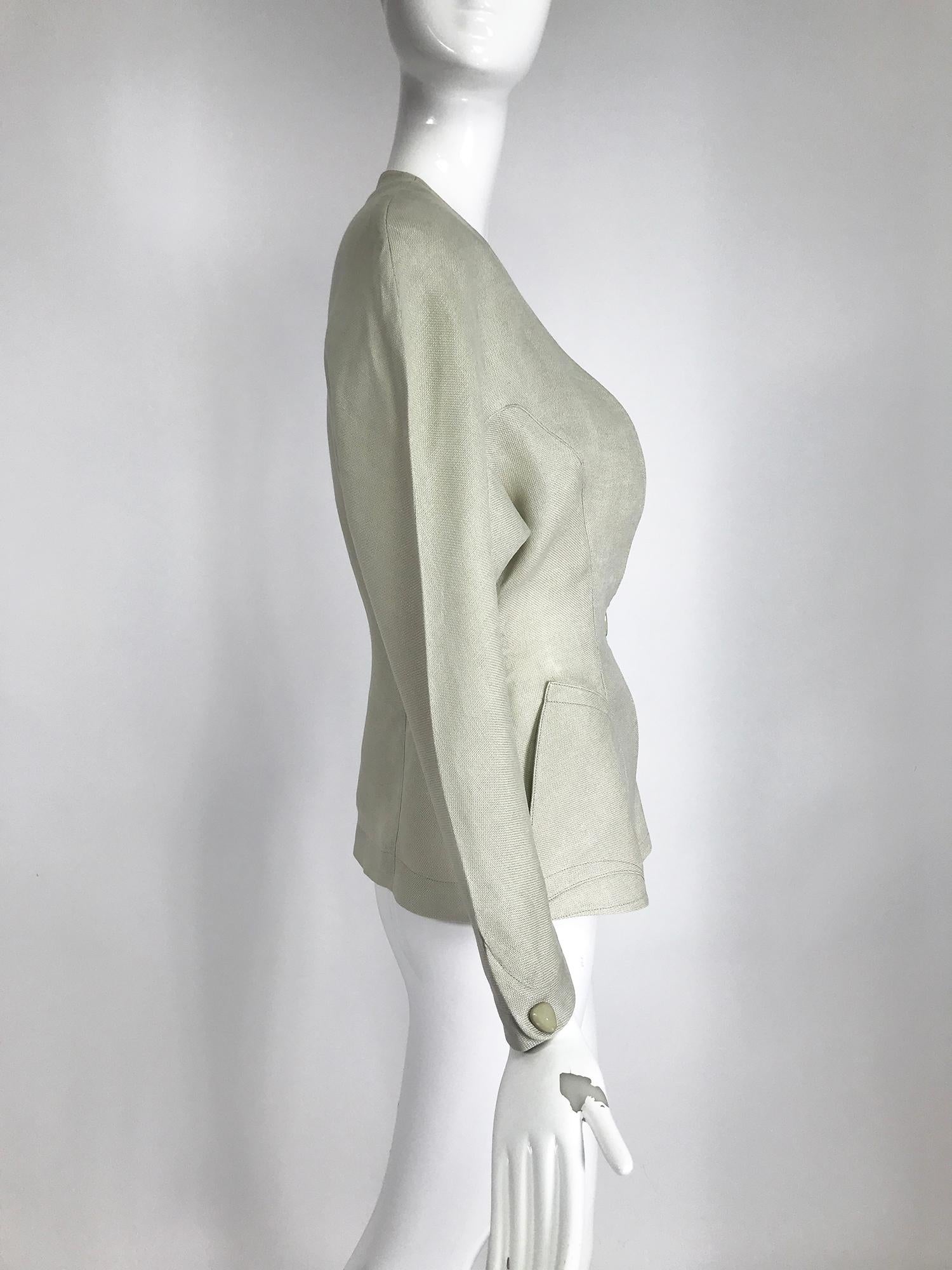 Gray Thierry Mugler Paris Early 1990s Fitted Linen Jacket 