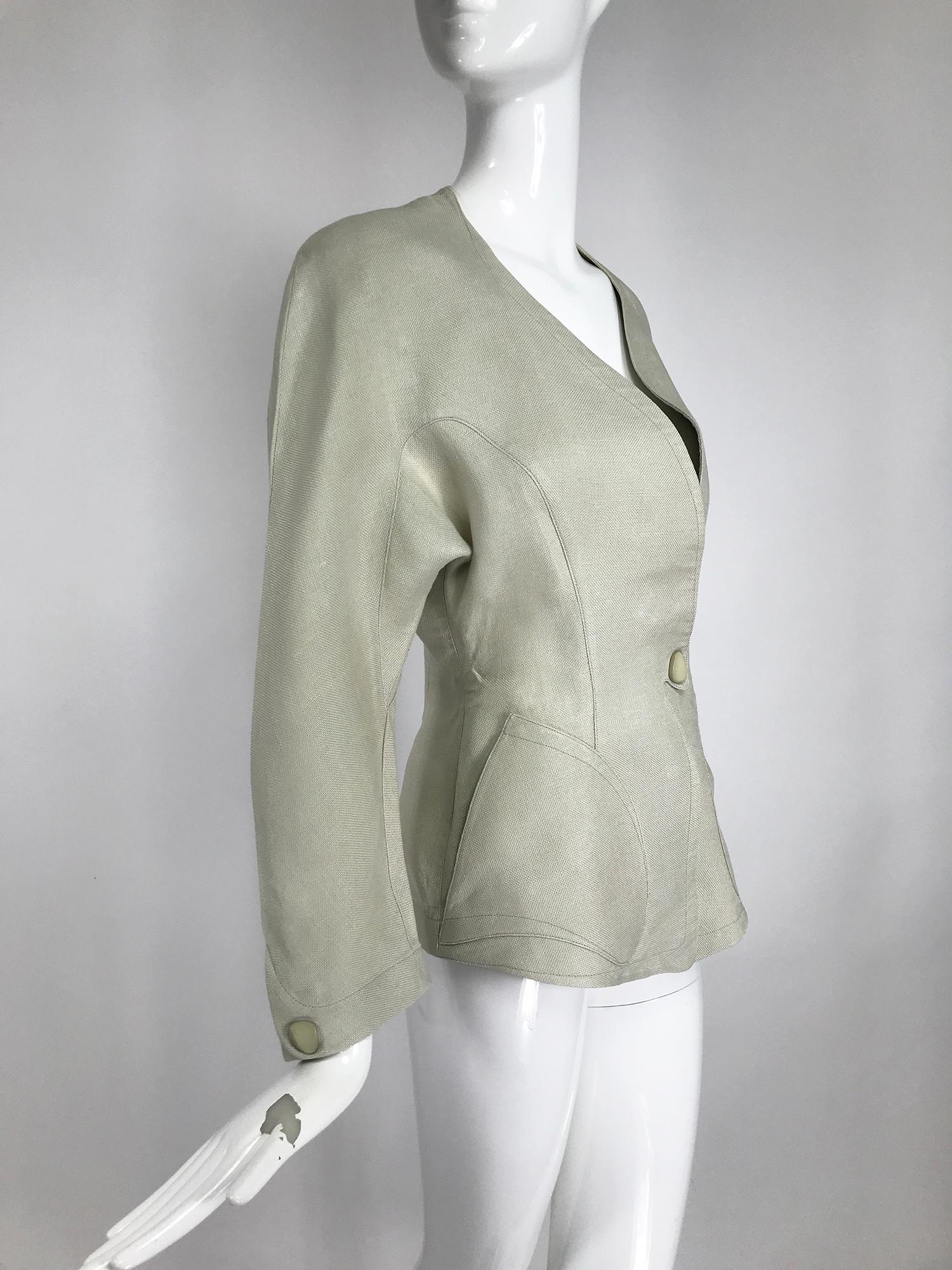 Thierry Mugler Paris Early 1990s Fitted Linen Jacket  In Good Condition In West Palm Beach, FL