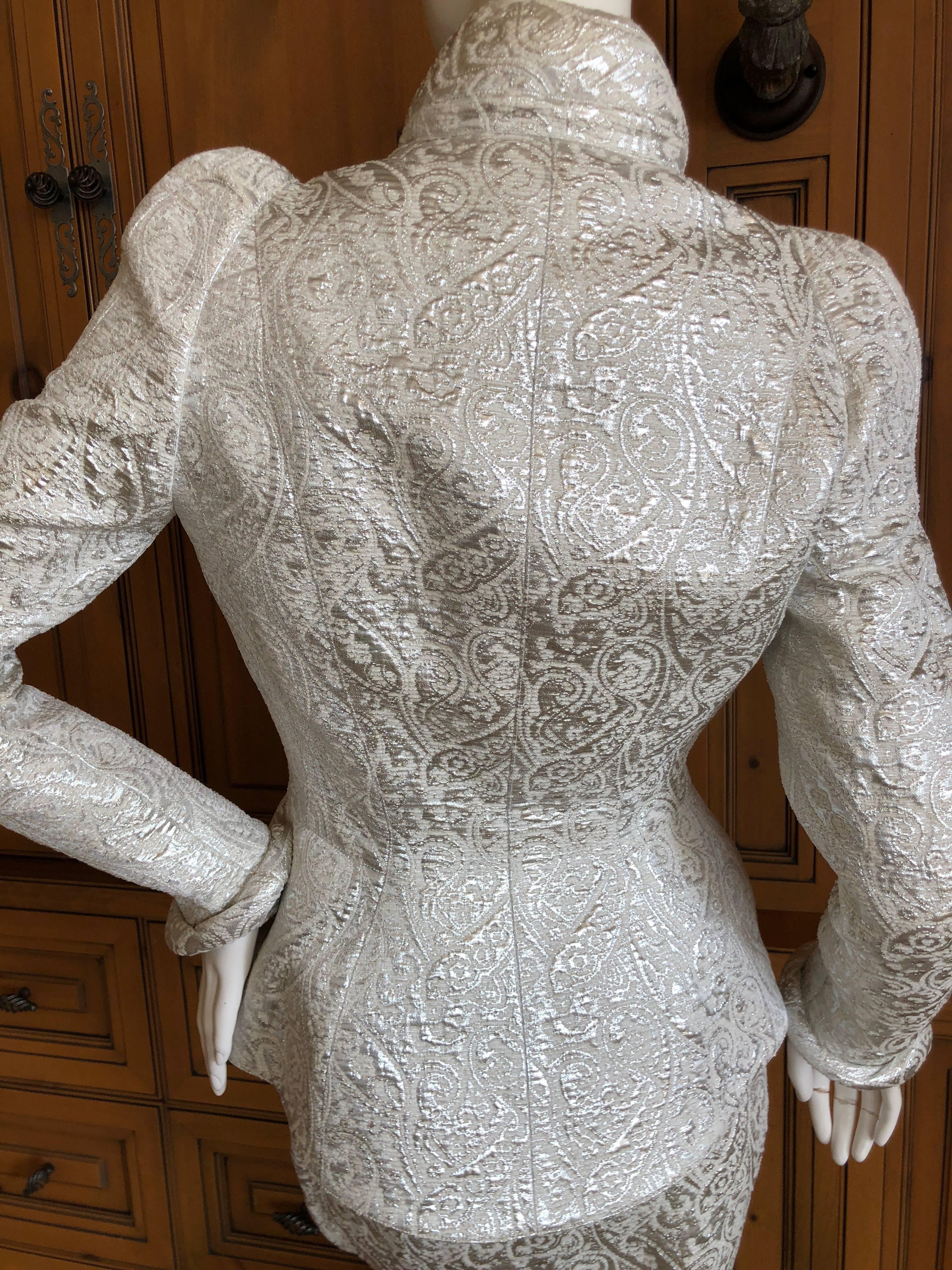 Thierry Mugler Paris for Bergdorf Goodman 1980's Structured Silver Brocade Suit For Sale 6