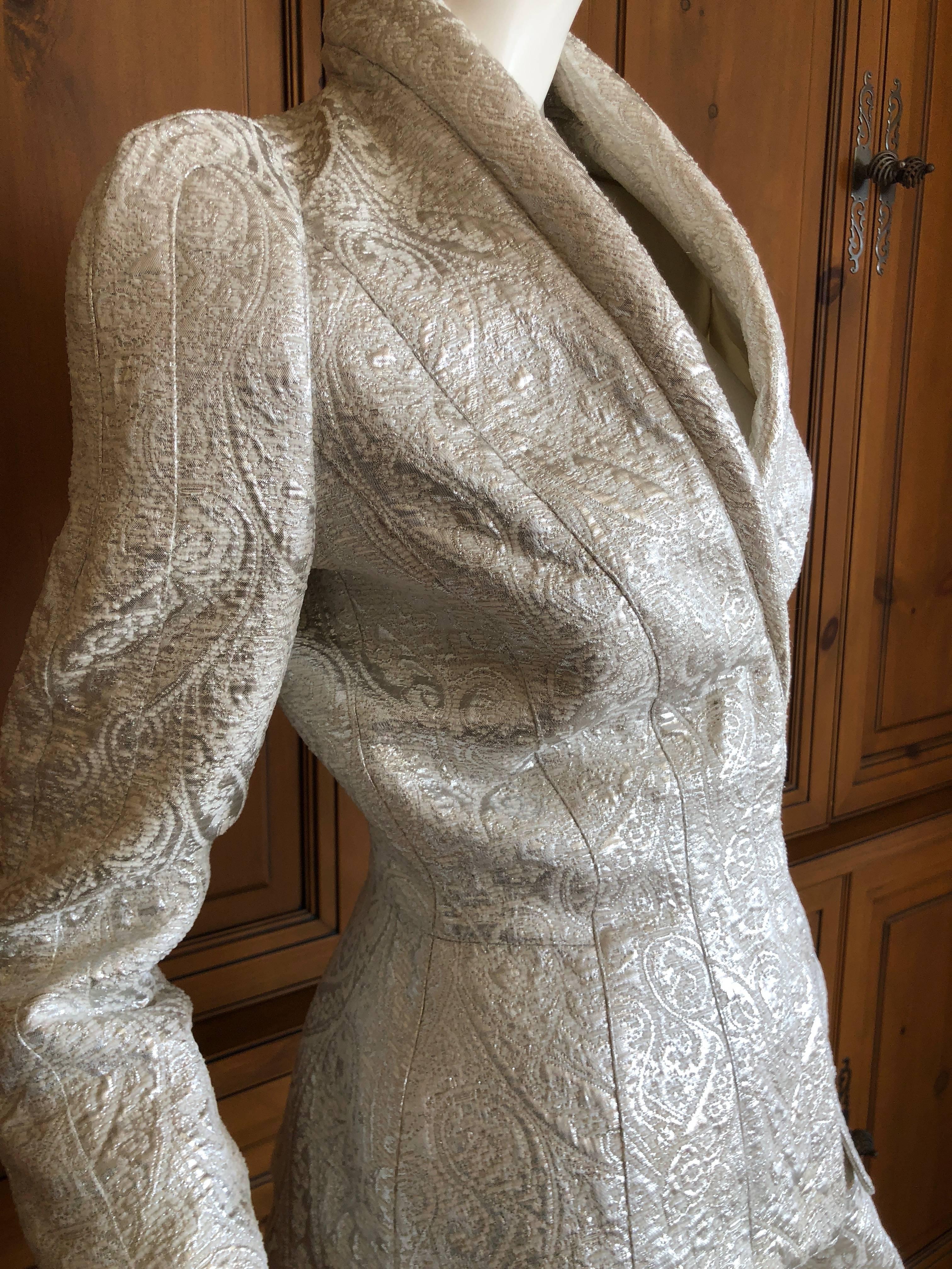 Thierry Mugler Paris for Bergdorf Goodman 1980's Structured Silver Brocade Suit For Sale 1