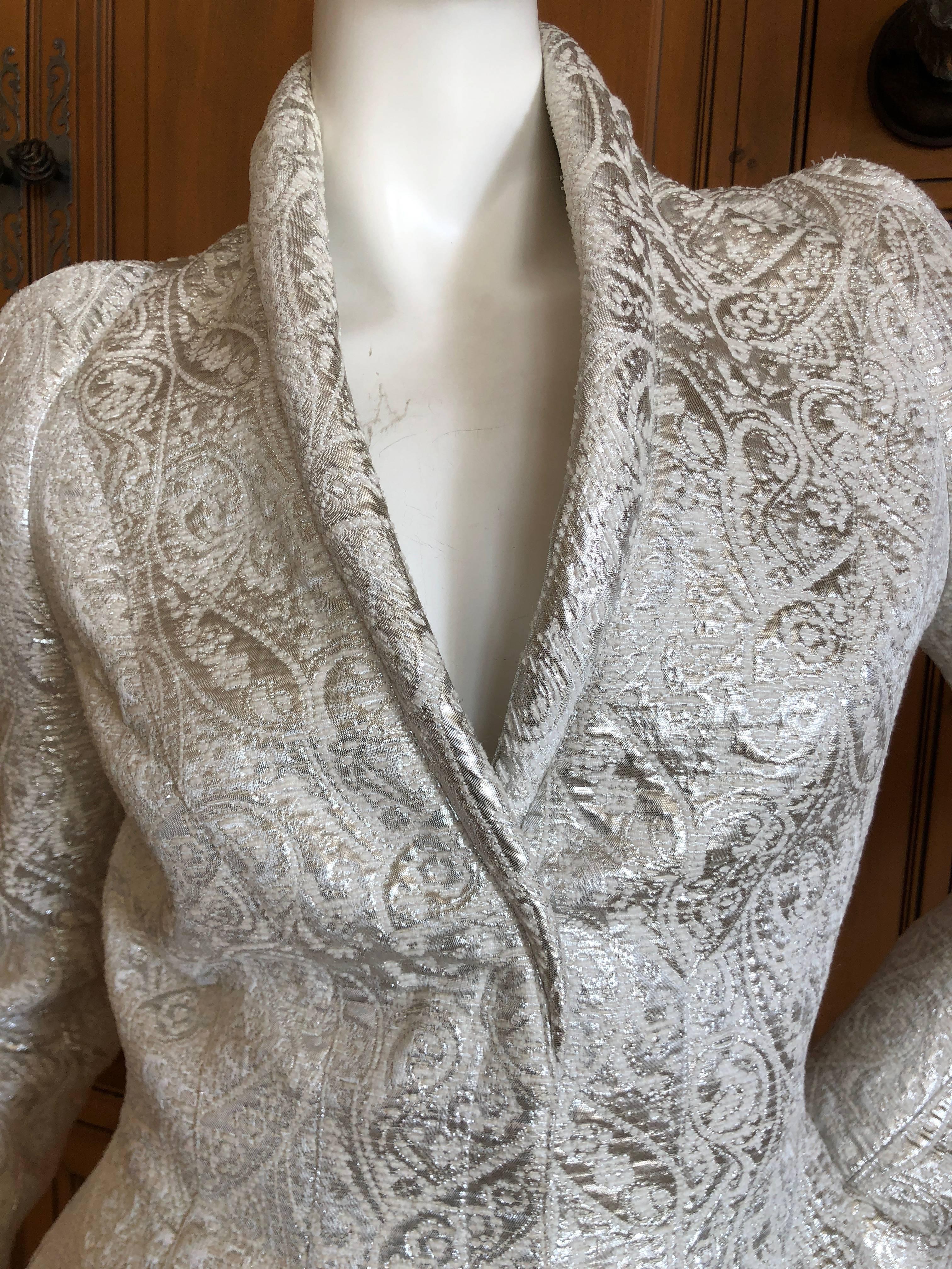 Thierry Mugler Paris for Bergdorf Goodman 1980's Structured Silver Brocade Suit For Sale 3