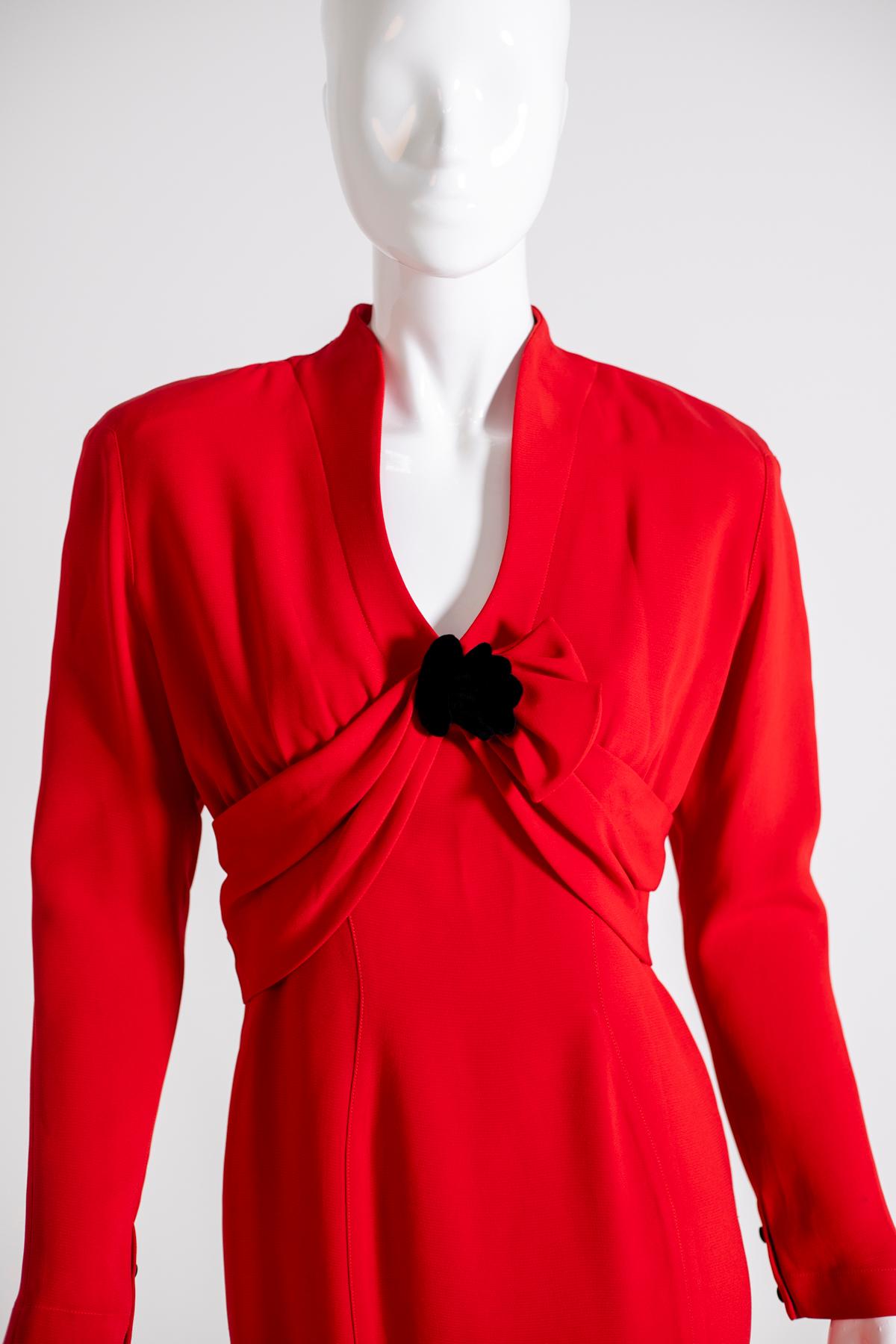 Thierry Mugler Paris Vintage 80s Red Cocktail Dress For Sale at 