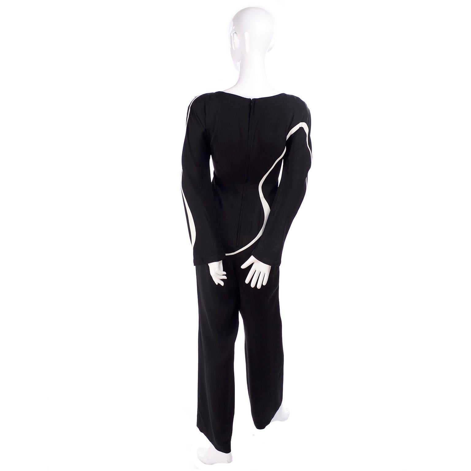 Thierry Mugler Paris Vintage Black Jumpsuit With Abstract White Swirls In Excellent Condition In Portland, OR