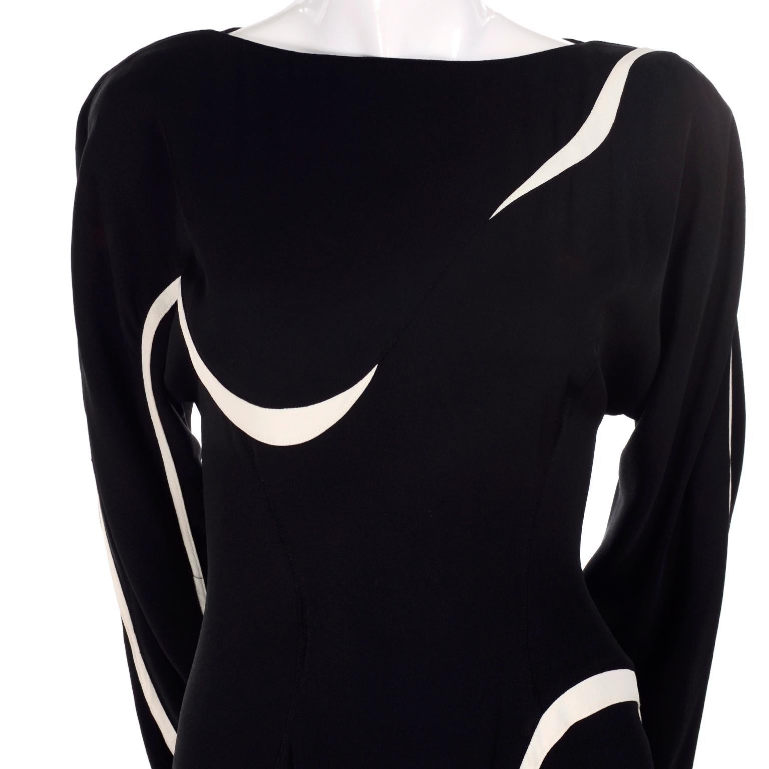 Thierry Mugler Paris Vintage Black Jumpsuit With Abstract White Swirls 1