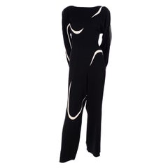 Thierry Mugler Paris Vintage Black Jumpsuit With Abstract White Swirls