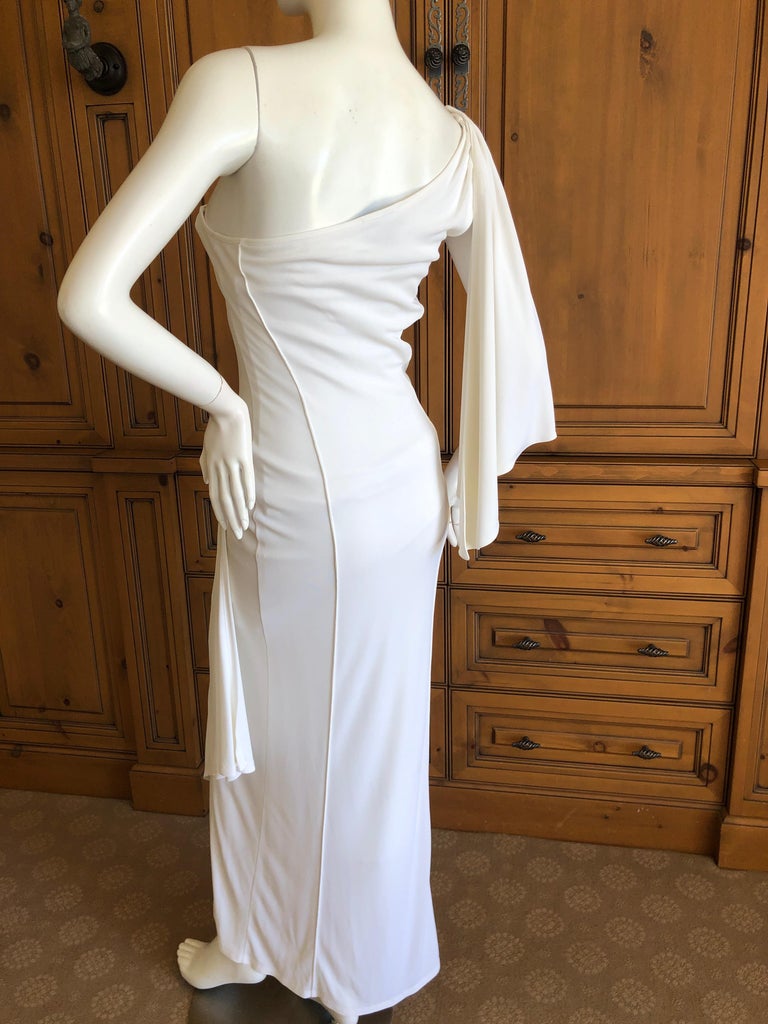 white one shoulder goddess dress One-Shoulder Greek Goddess Maxi Dress with Gold Belt