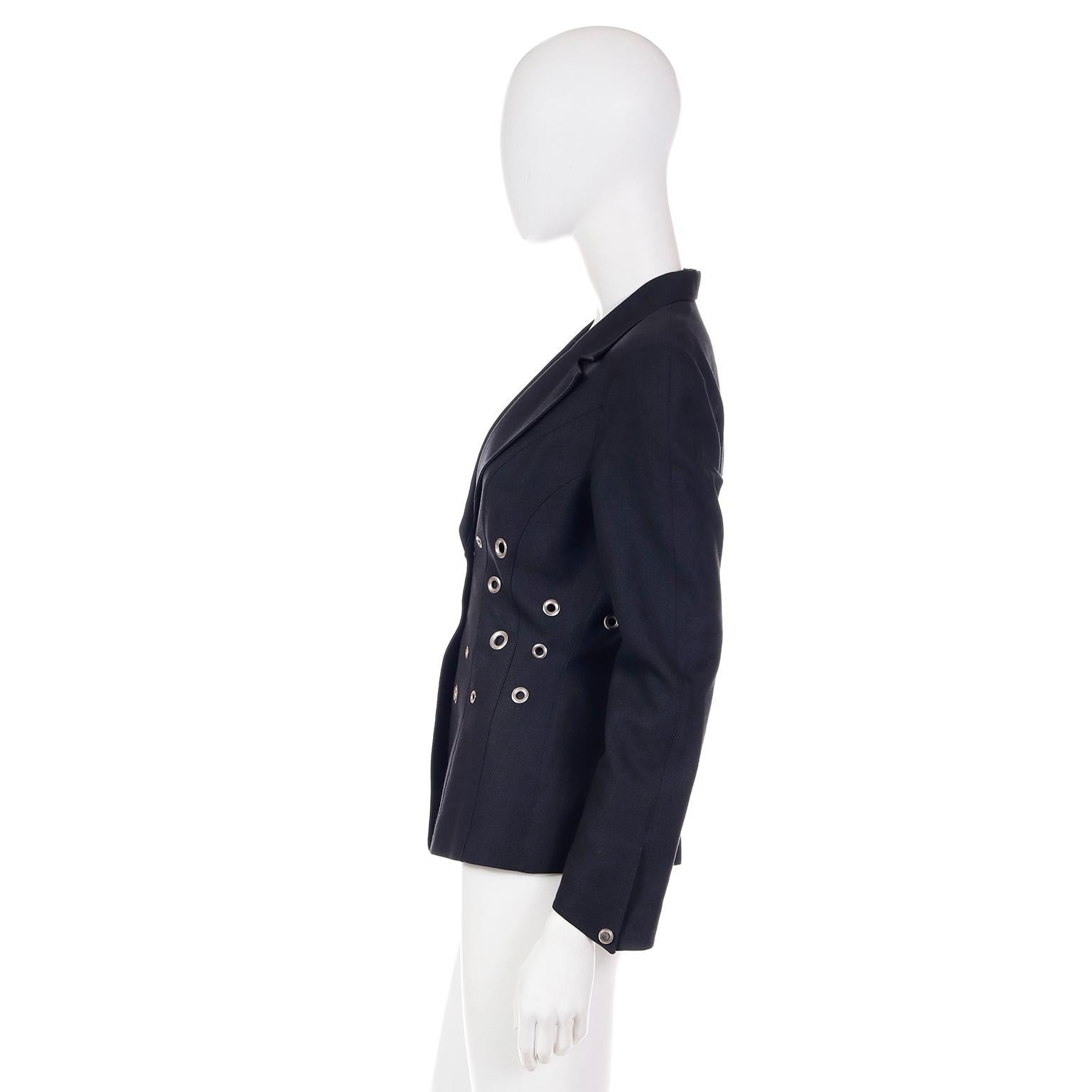 Thierry Mugler Paris Vintage Grey Black Jacket With Silver Grommets 5