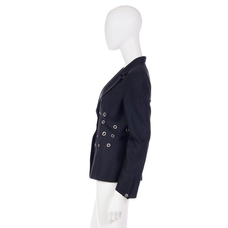 Thierry Mugler Paris Vintage Grey Black Jacket With Silver Grommets For Sale 6