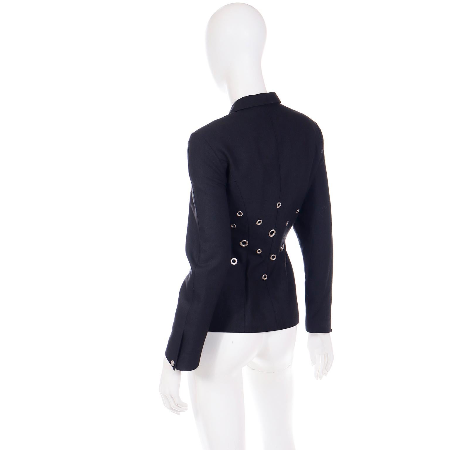 Thierry Mugler Paris Vintage Grey Black Jacket With Silver Grommets 2