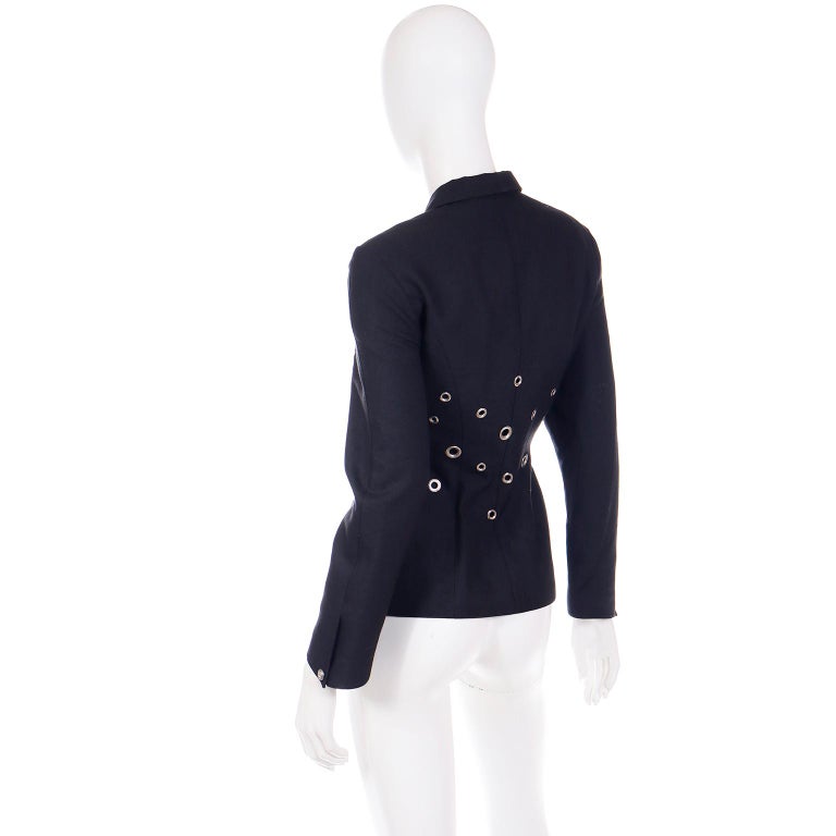 Thierry Mugler Paris Vintage Grey Black Jacket With Silver Grommets For Sale 3