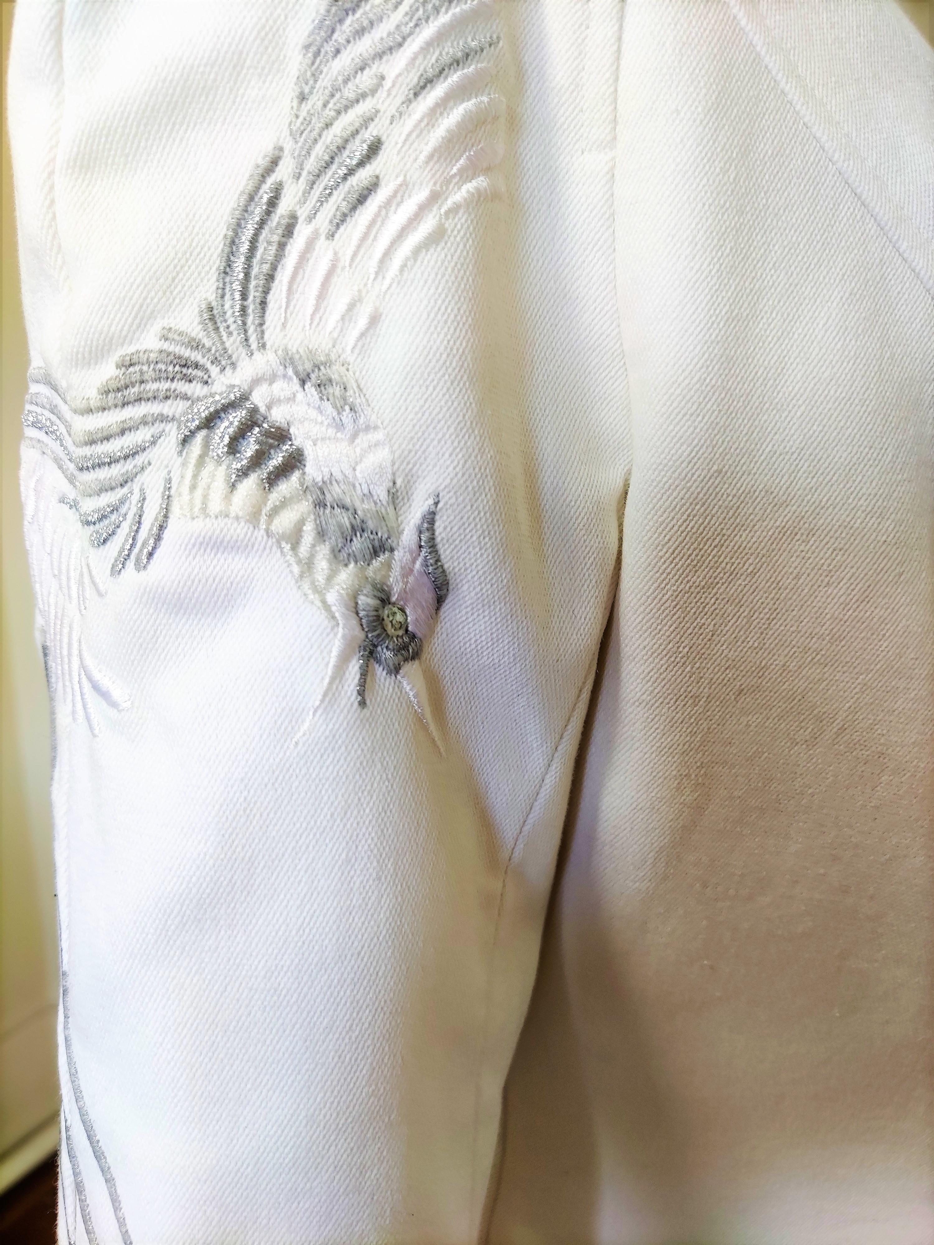 Thierry Mugler Peacock Bird White Gown Couture Pants Jacket Ensemble Suit For Sale 7