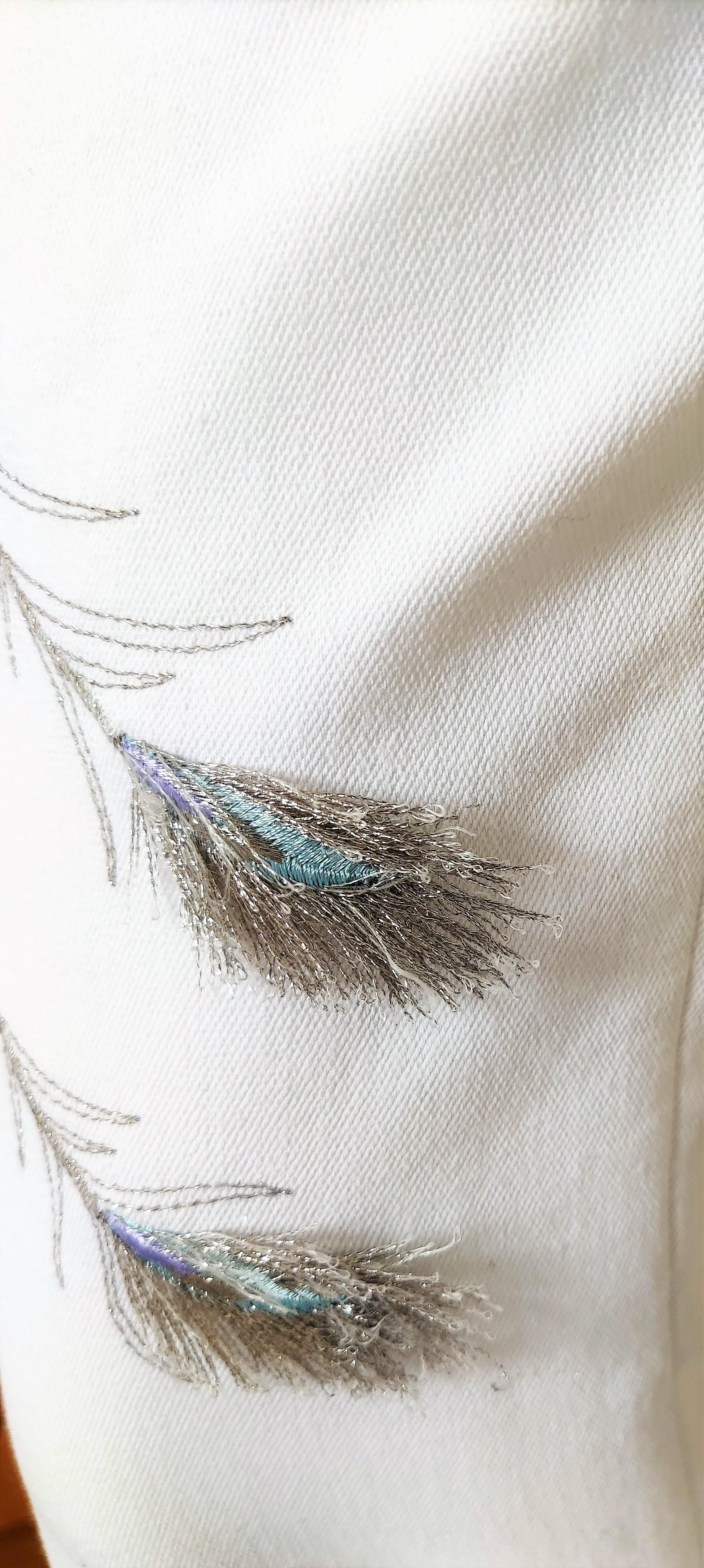 Thierry Mugler - Ensemble veste et pantalon couture blanc paon avec imprimé en vente 9