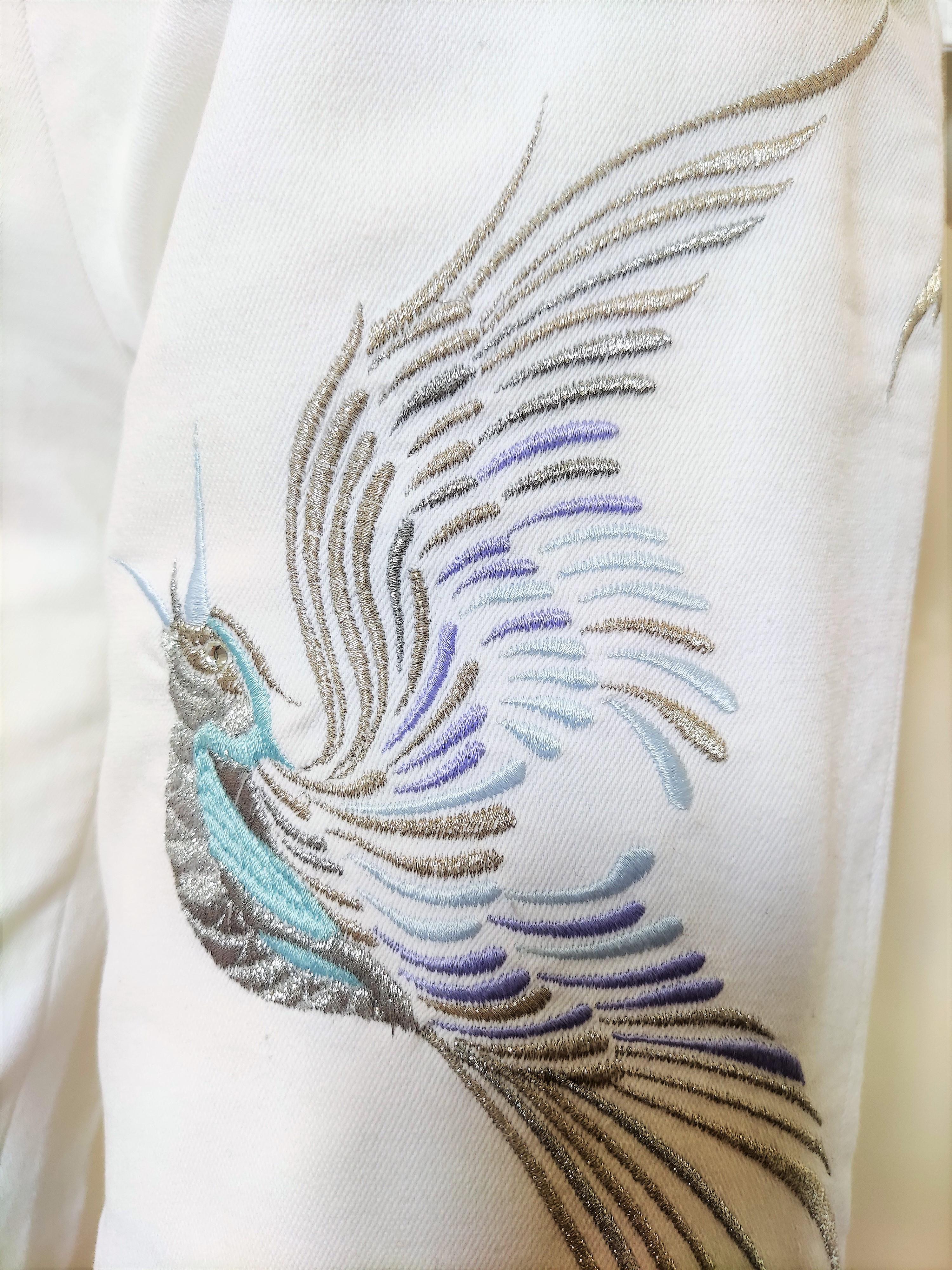 Thierry Mugler - Ensemble veste et pantalon couture blanc paon avec imprimé en vente 1