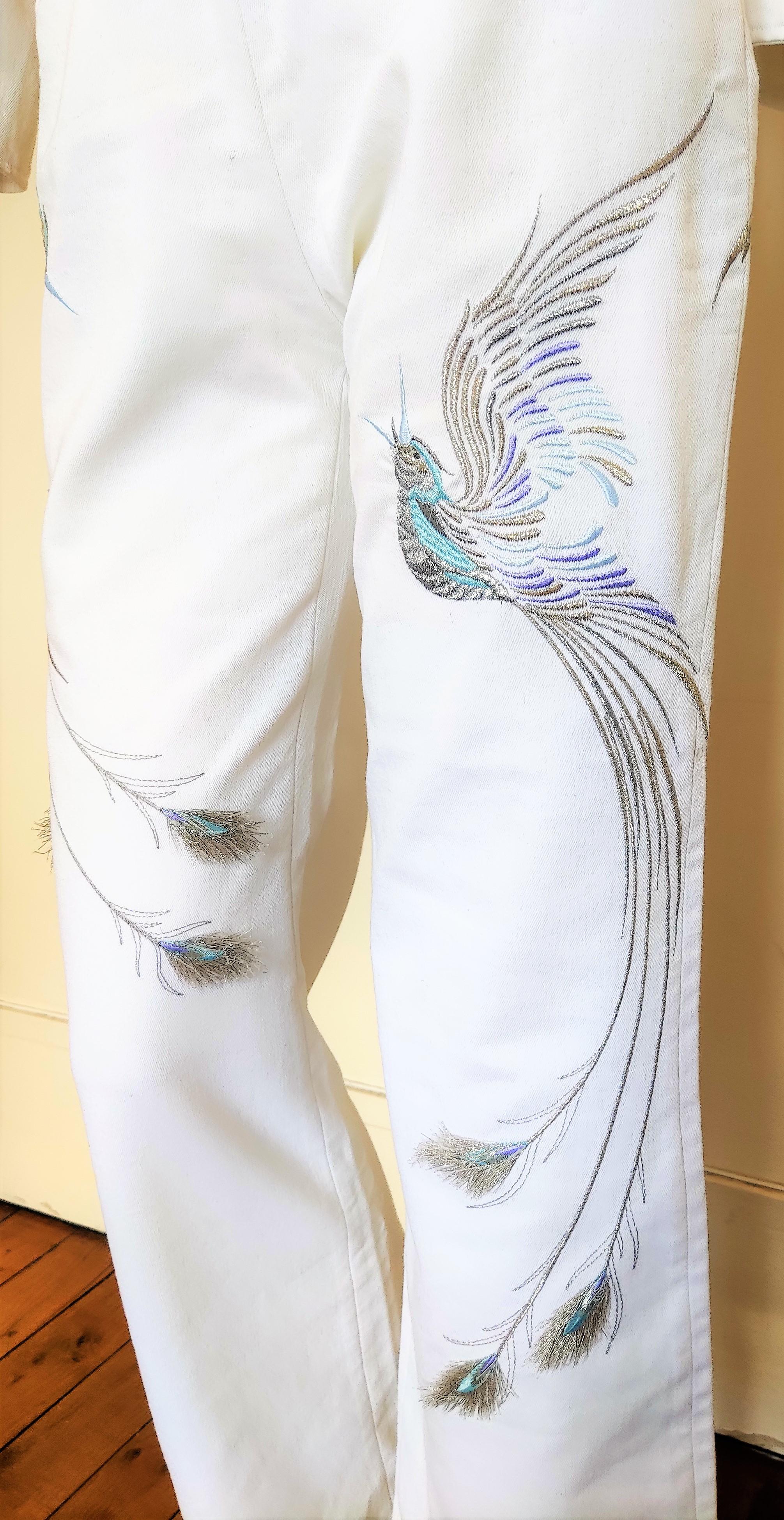 Thierry Mugler - Ensemble veste et pantalon couture blanc paon avec imprimé en vente 3