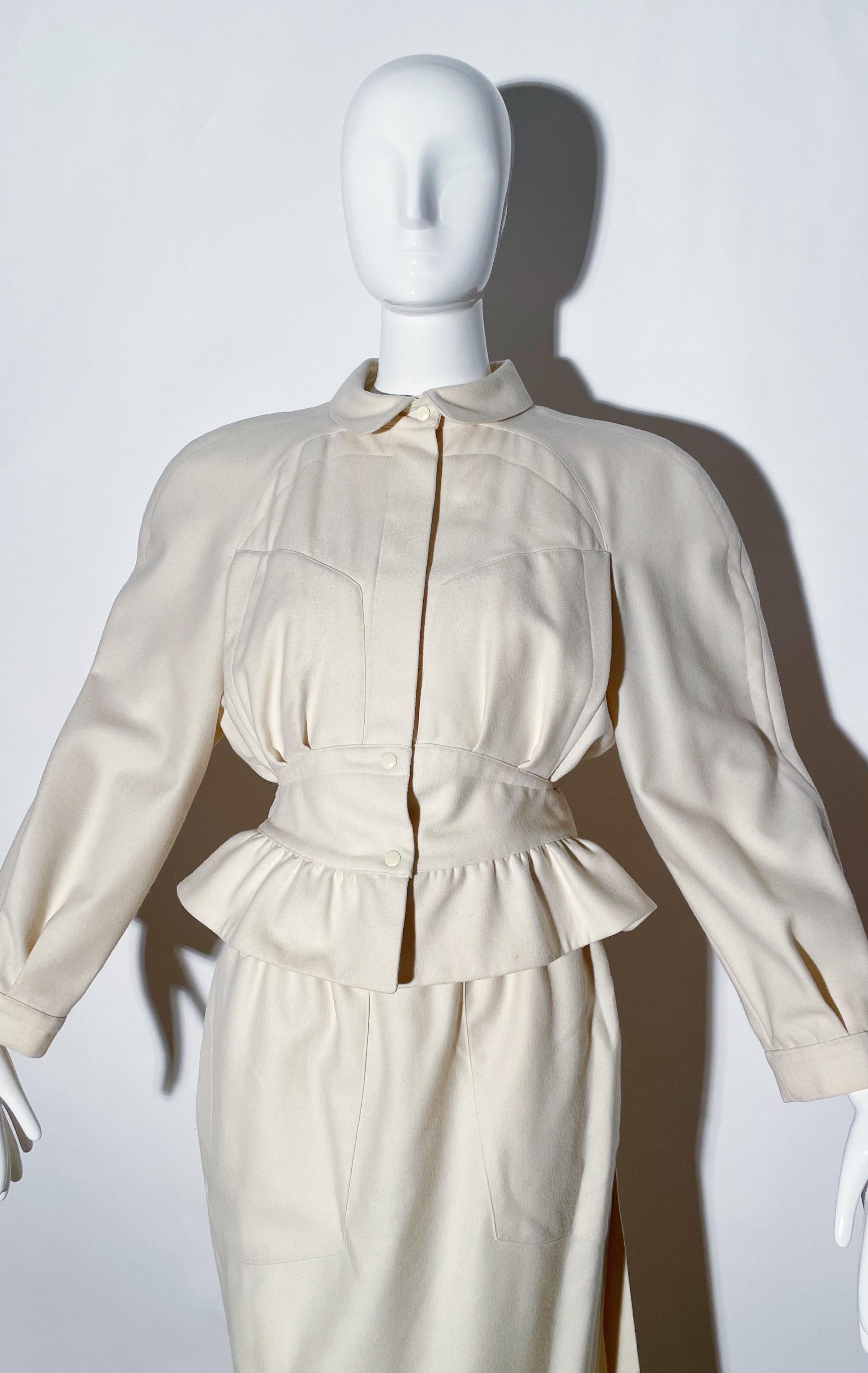 Gray Thierry Mugler Peplum Skirt Suit  For Sale