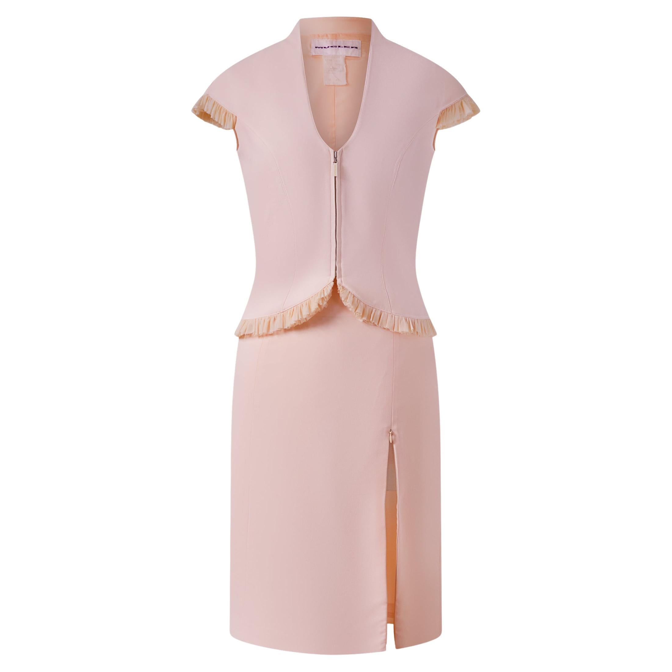 Abito a due pezzi in crepe rosa di Thierry Mugler, A/I 2001 in vendita