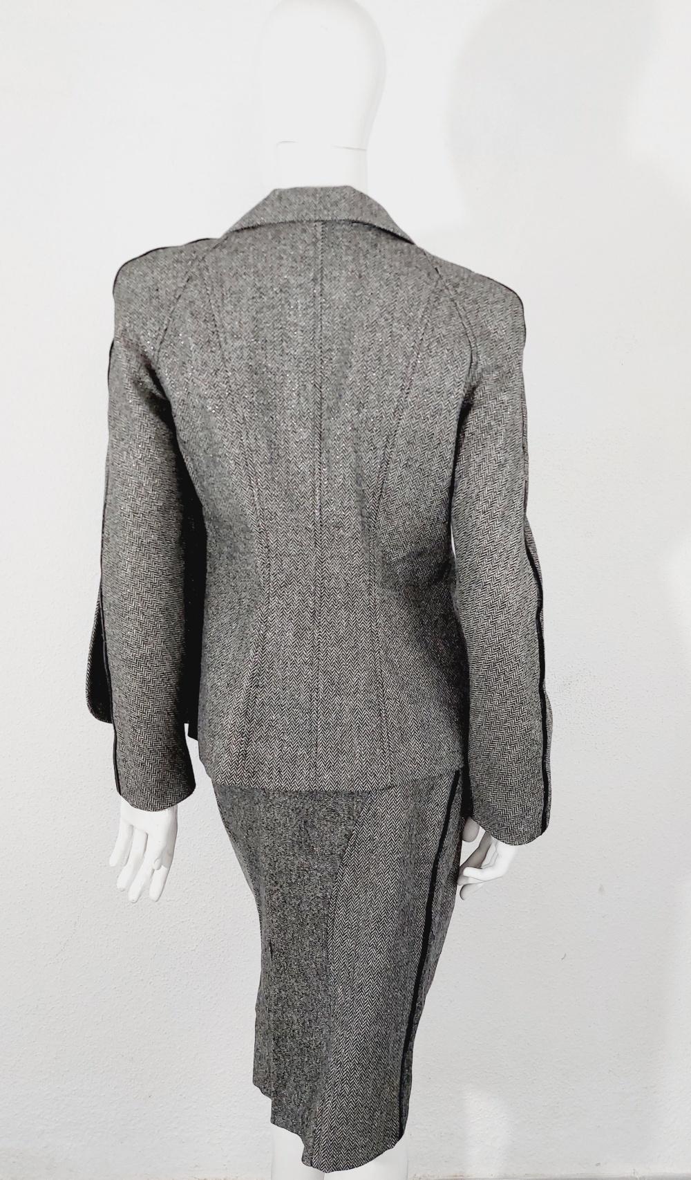 Thierry Mugler Pink Grey Shiny Jacket Gleam Sparkling Skirt Blazer Fomral Suit 6