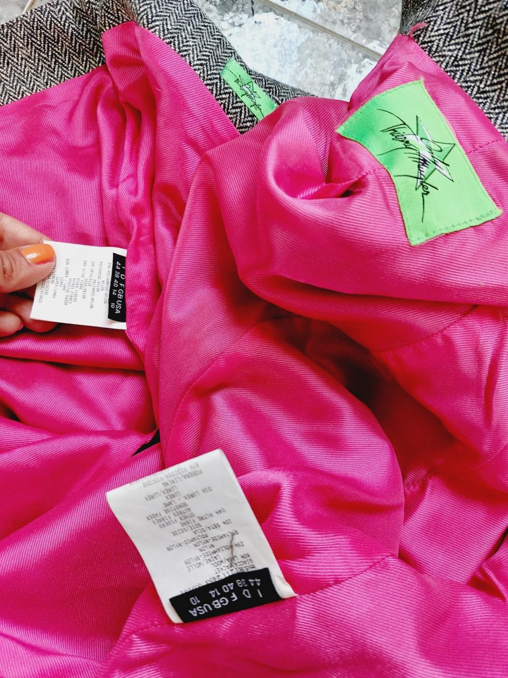 Thierry Mugler Pink Grey Shiny Jacket Gleam Sparkling Skirt Blazer Fomral Suit 9