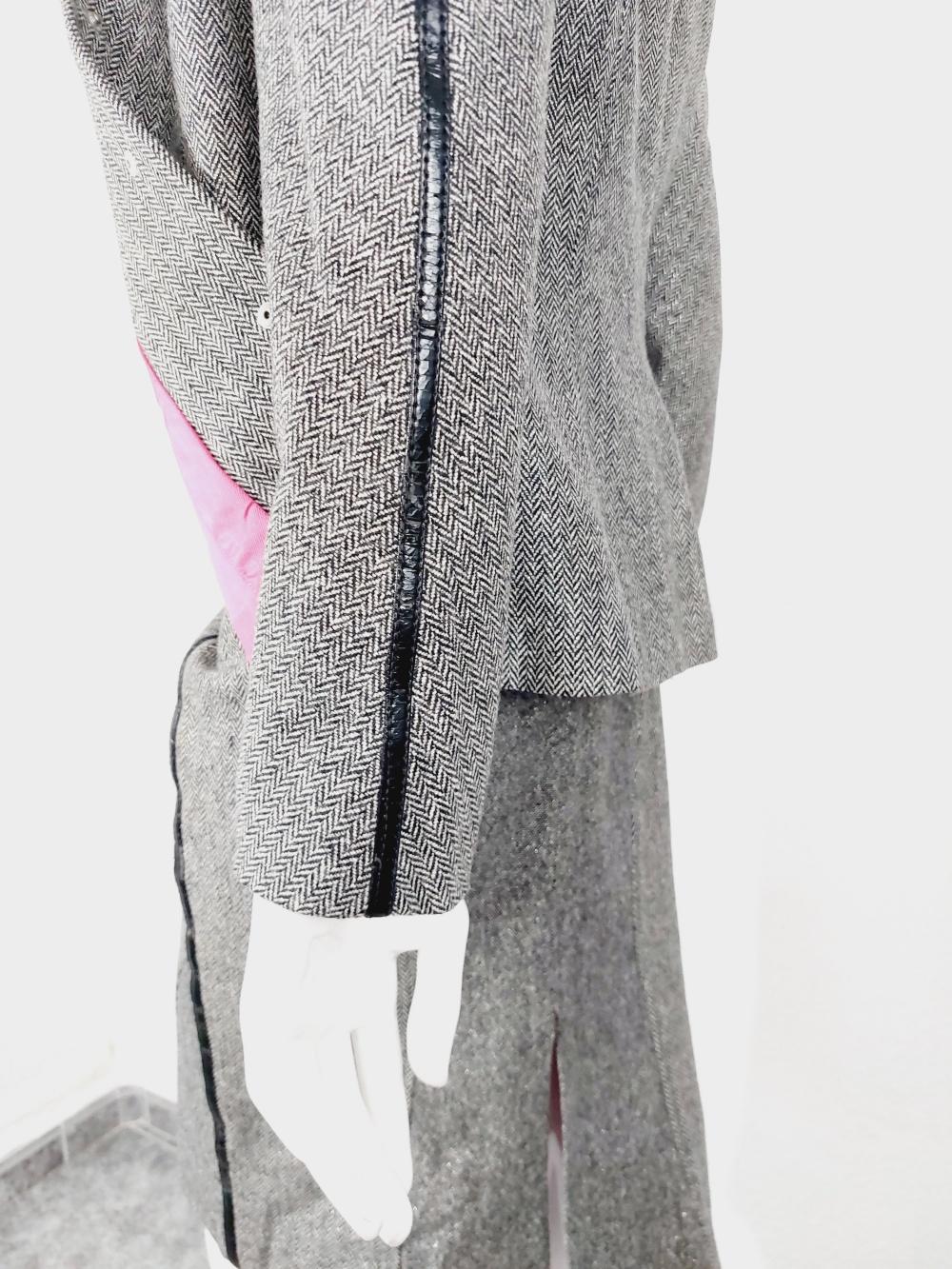 Thierry Mugler Pink Grey Shiny Jacket Gleam Sparkling Skirt Blazer Fomral Suit 1