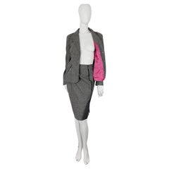 Thierry Mugler Pink Grey Shiny Jacket Gleam Sparkling Skirt Blazer Fomral Suit