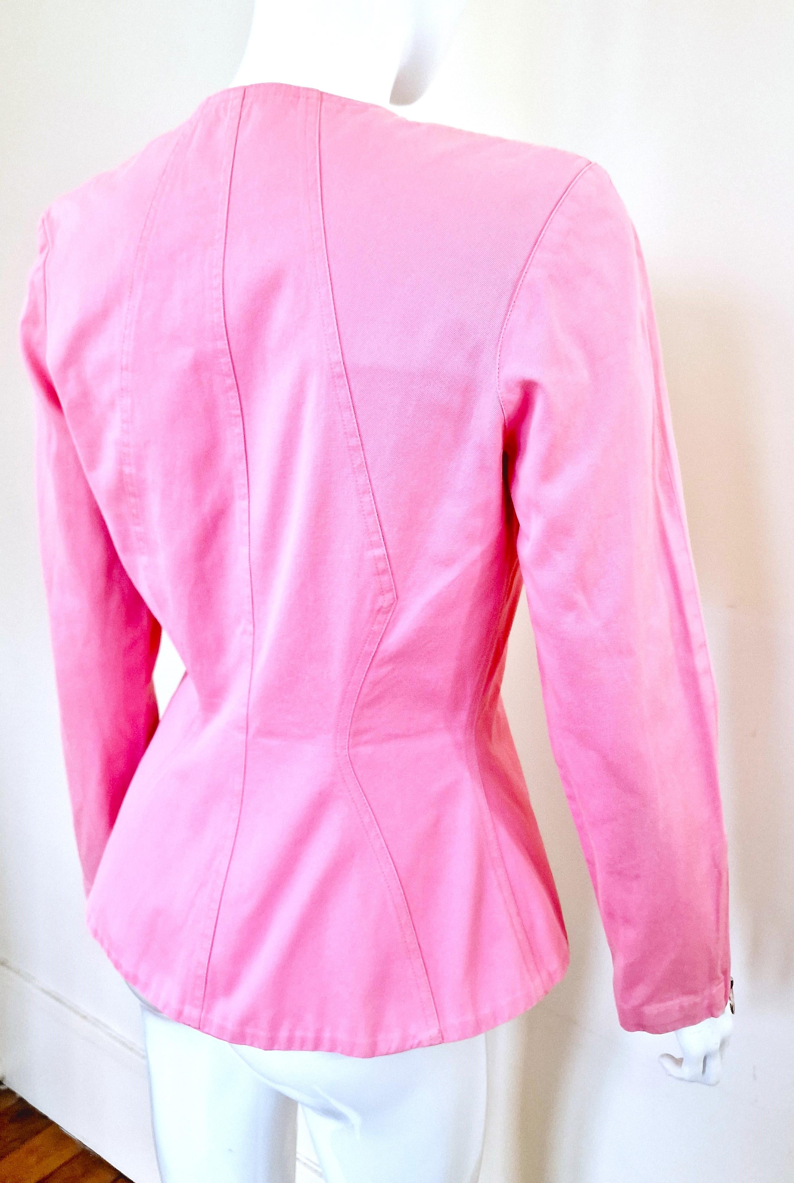 Thierry Mugler Pink Rose Wasp Waist Bee Belt Vintage Trademark Medium Jacket For Sale 6