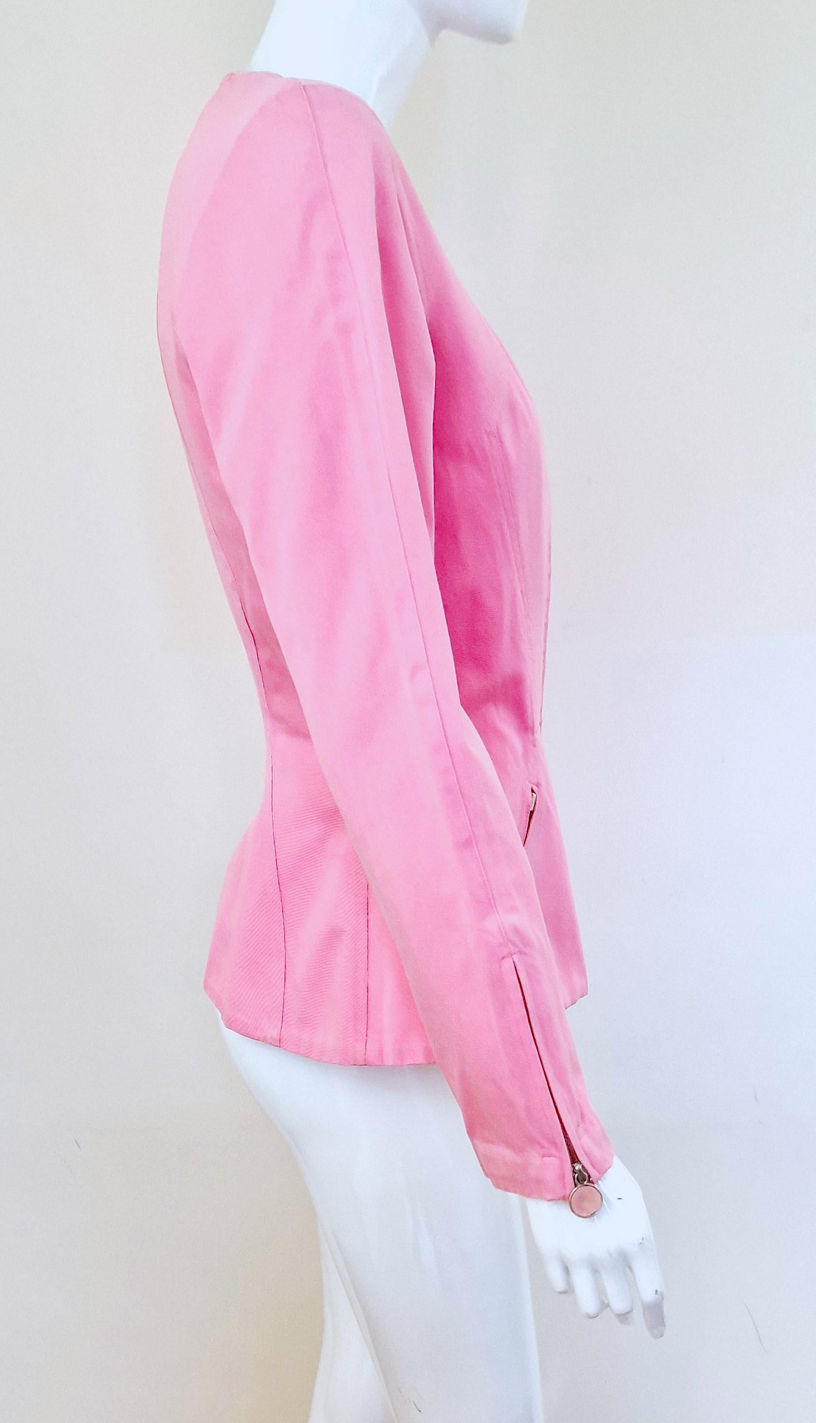 Thierry Mugler Pink Rose Wasp Waist Bee Belt Vintage Trademark Medium Jacket For Sale 4