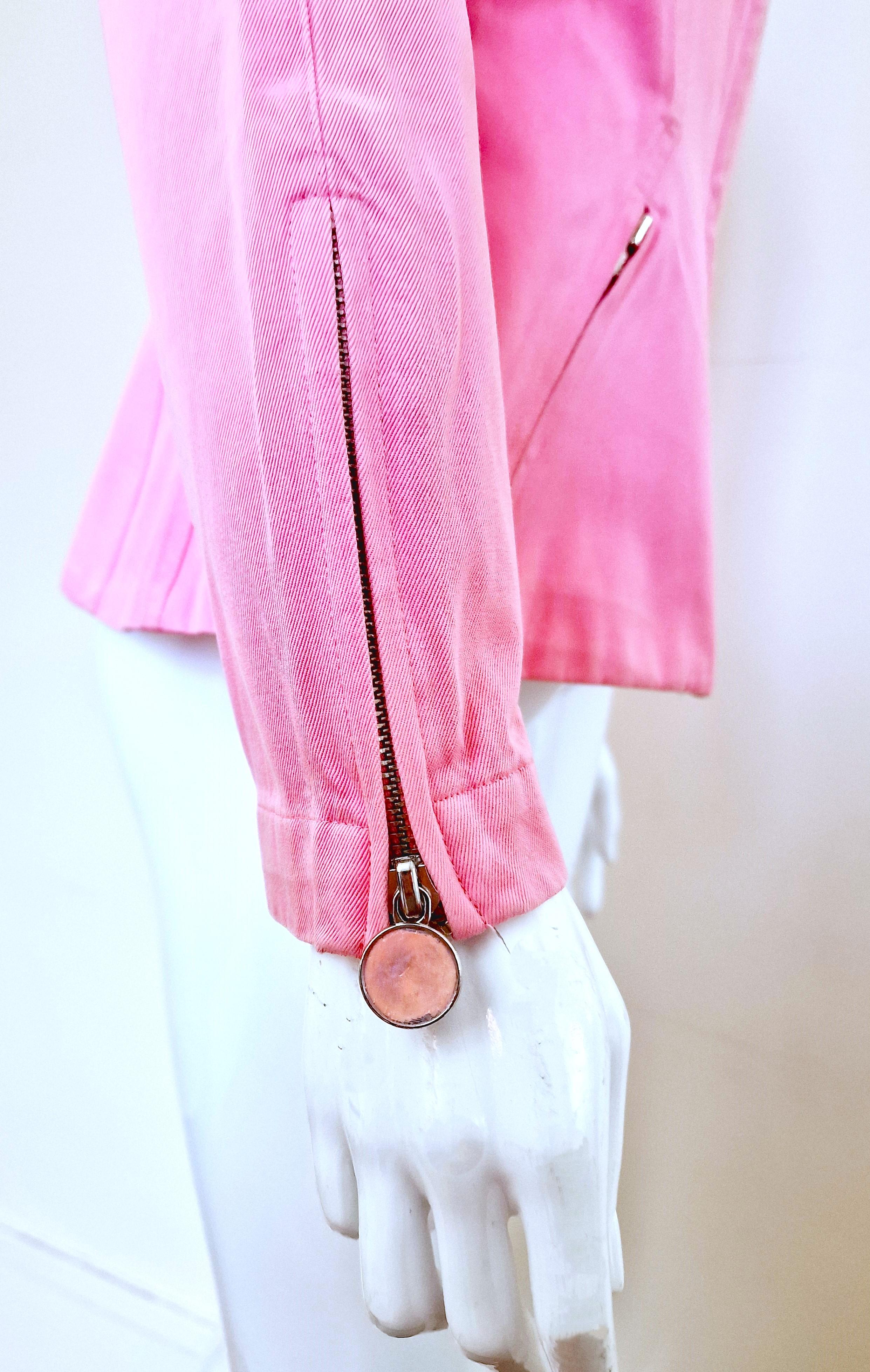 Thierry Mugler Pink Rose Wasp Waist Bee Belt Vintage Trademark Medium Jacket For Sale 5
