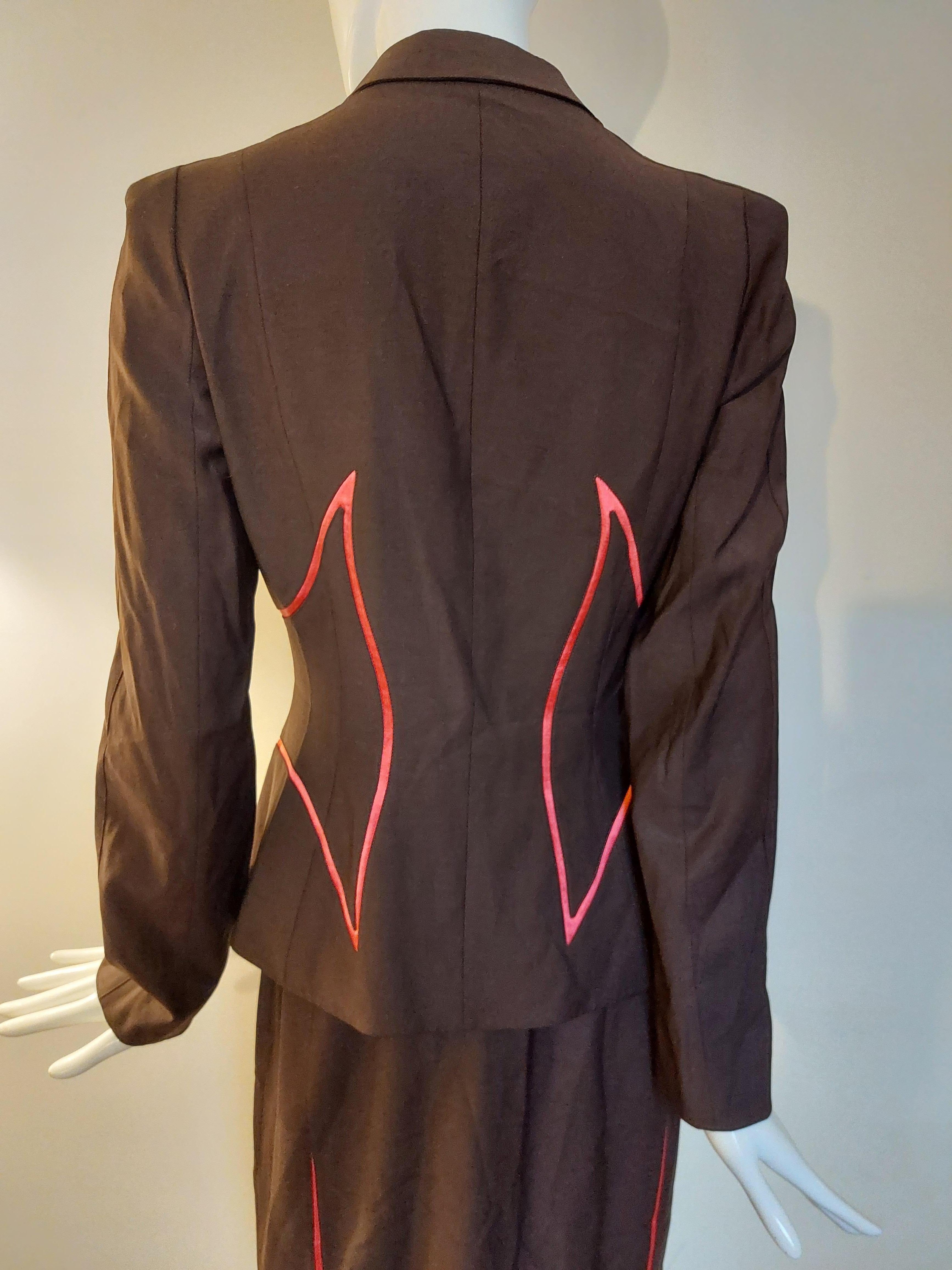 Thierry Mugler Pink Silk Insets Wasp Waist Dramatic Set Jacket Blazer Skirt Suit 6