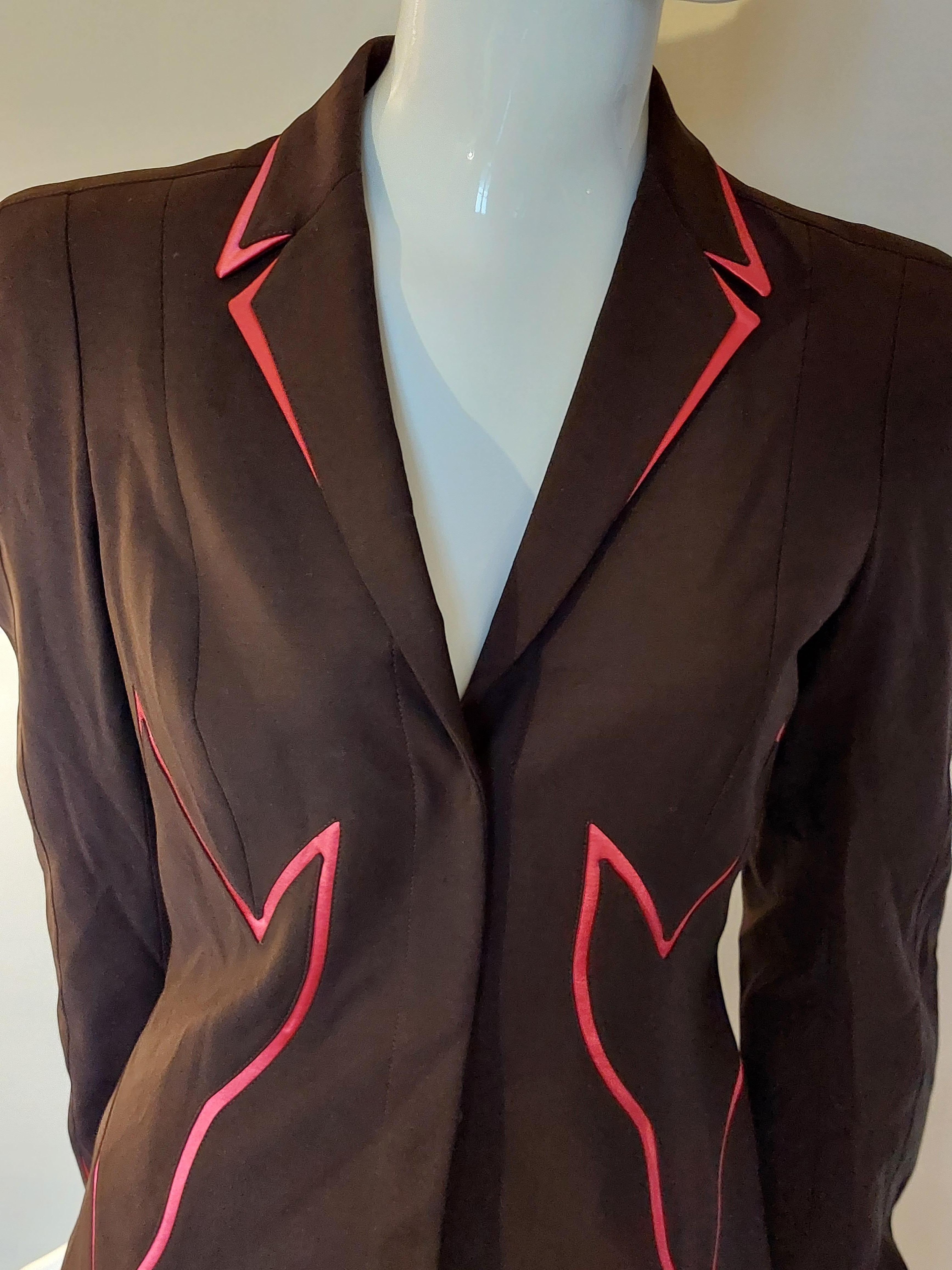Thierry Mugler Pink Silk Insets Wasp Waist Dramatic Set Jacket Blazer Skirt Suit 7