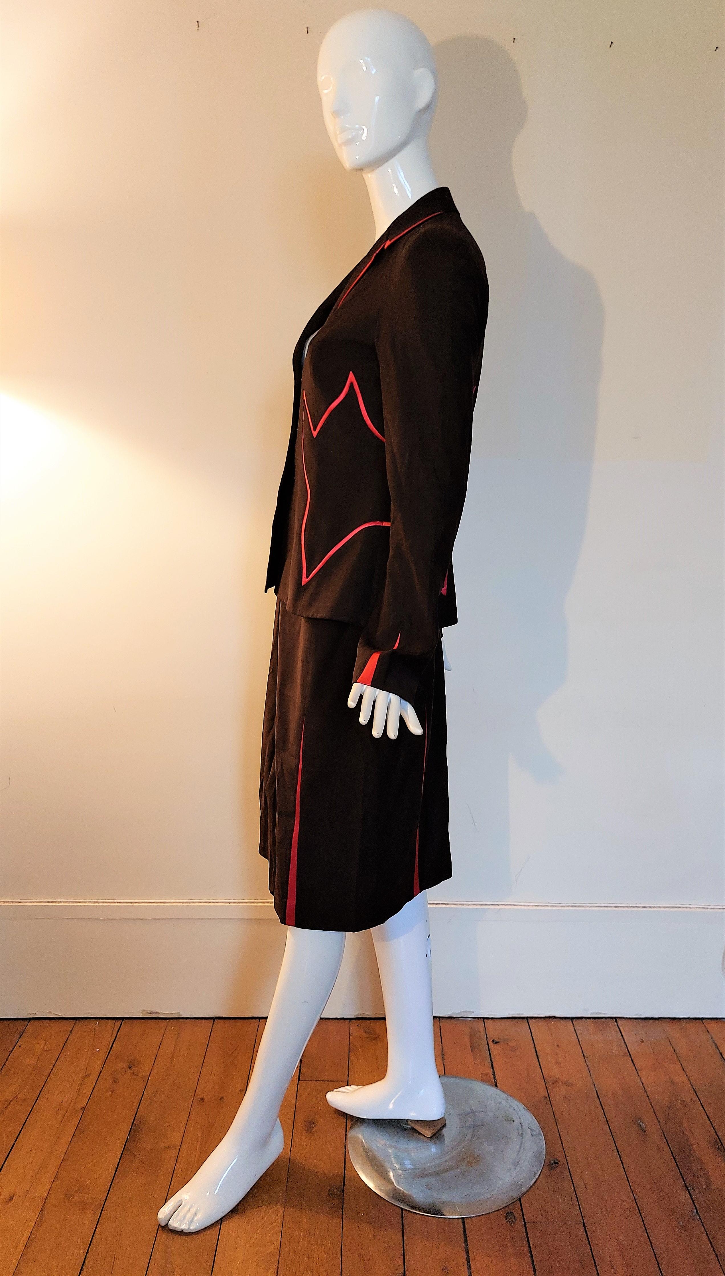Thierry Mugler Pink Silk Insets Wasp Waist Dramatic Set Jacket Blazer Skirt Suit 3
