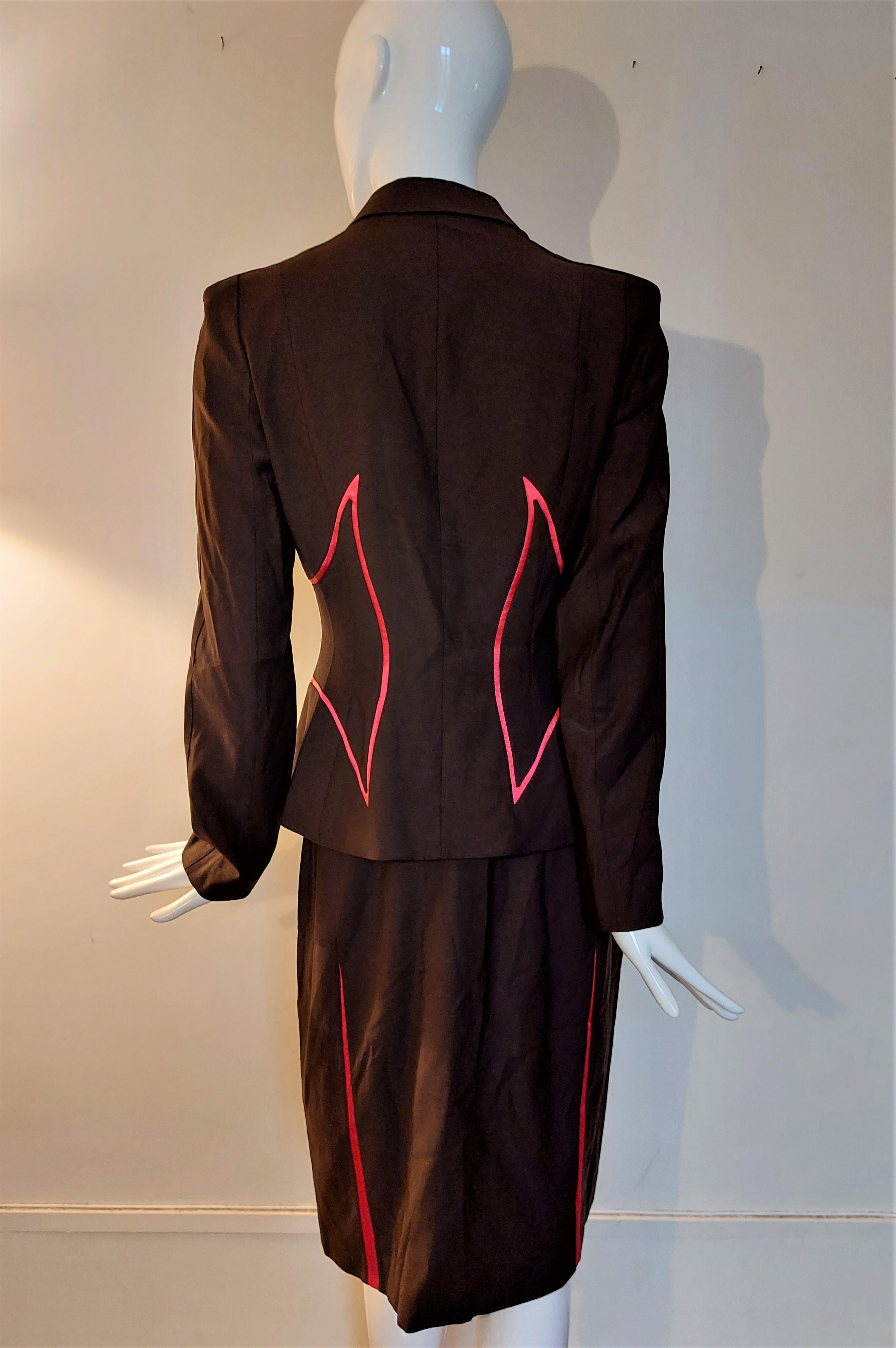 Thierry Mugler Pink Silk Insets Wasp Waist Dramatic Set Jacket Blazer Skirt Suit 5