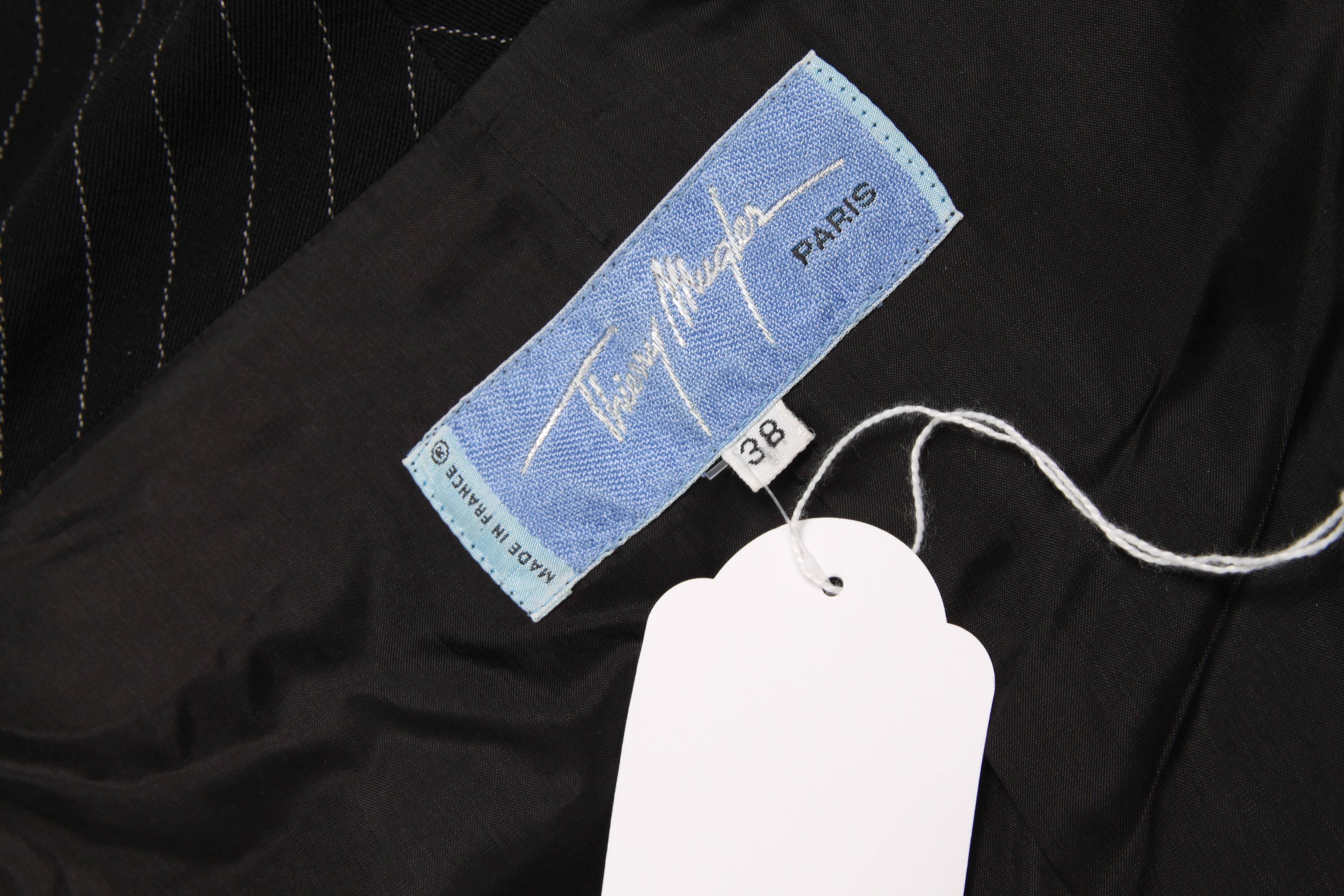 Thierry Mugler pinstripe jacket with asymmetric silk tassle shawl For Sale 3
