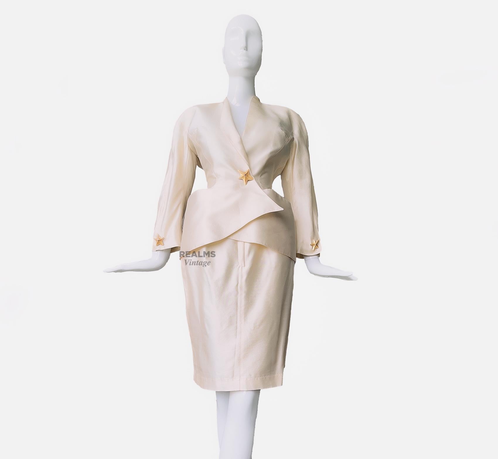 Thierry Mugler Pure Silk Sculptural Dramatic Skirtsuit Gold Starfish  4