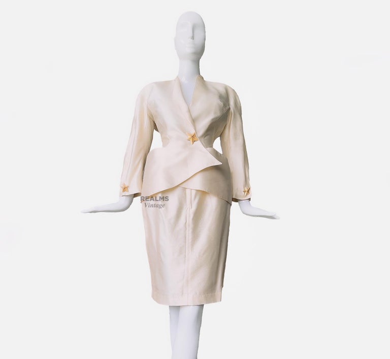 Thierry Mugler Pure Silk Sculptural Dramatic Skirtsuit Gold Starfish at  1stDibs