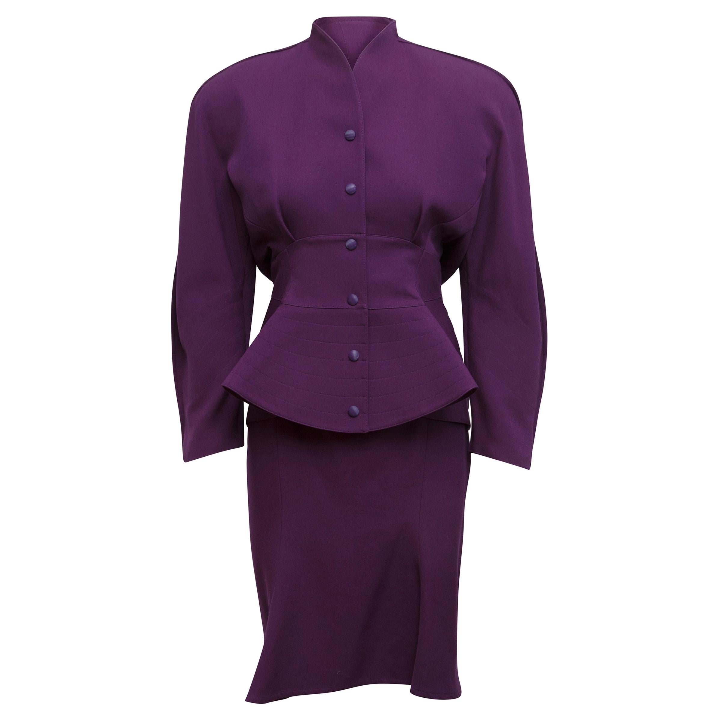Thierry Mugler Purple 1980s Wool Skirt Suit Set