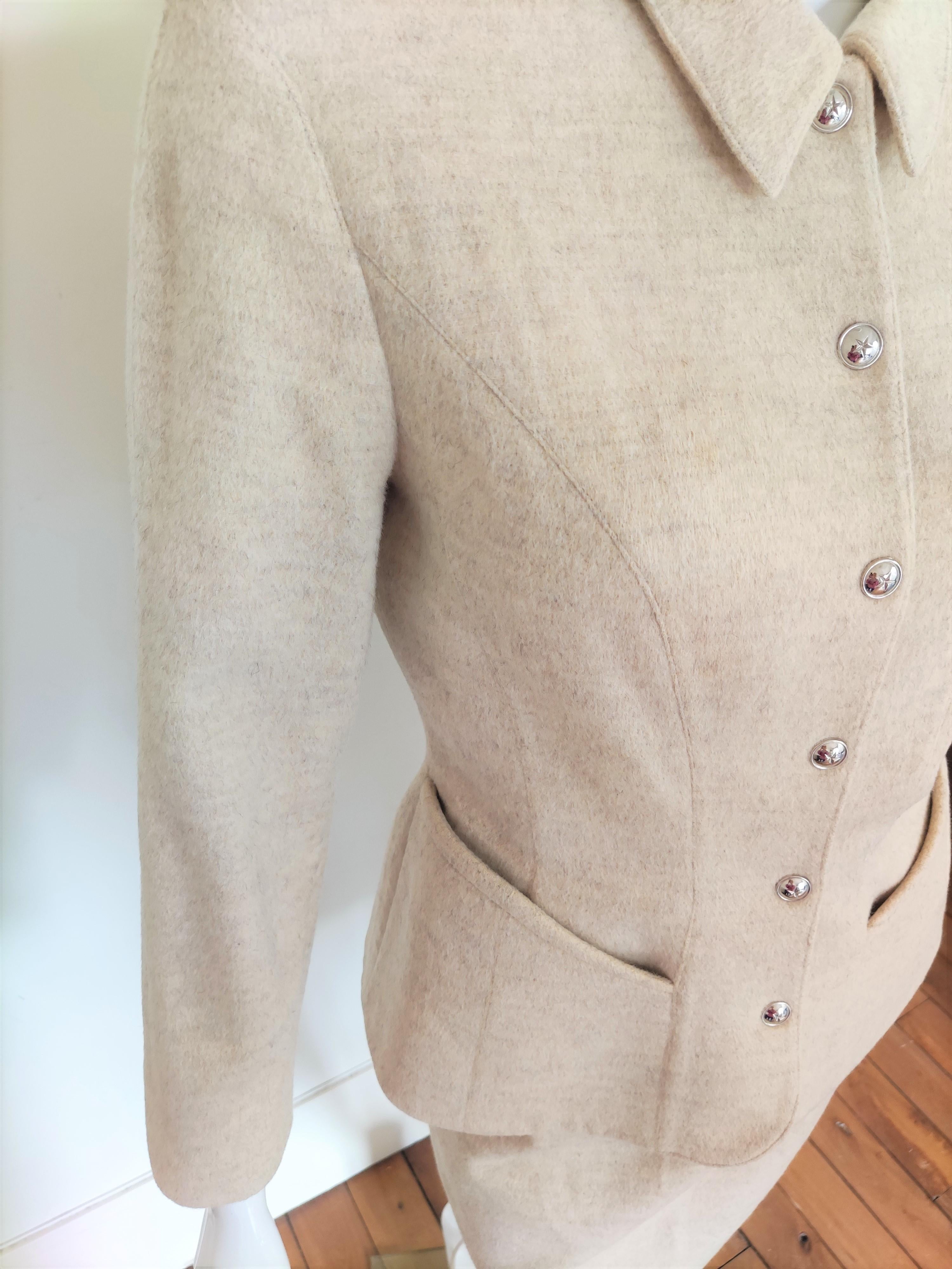 Thierry Mugler Rabbit Fur Cream White Wasp Waist Couture Medium Ensemble Suit For Sale 3