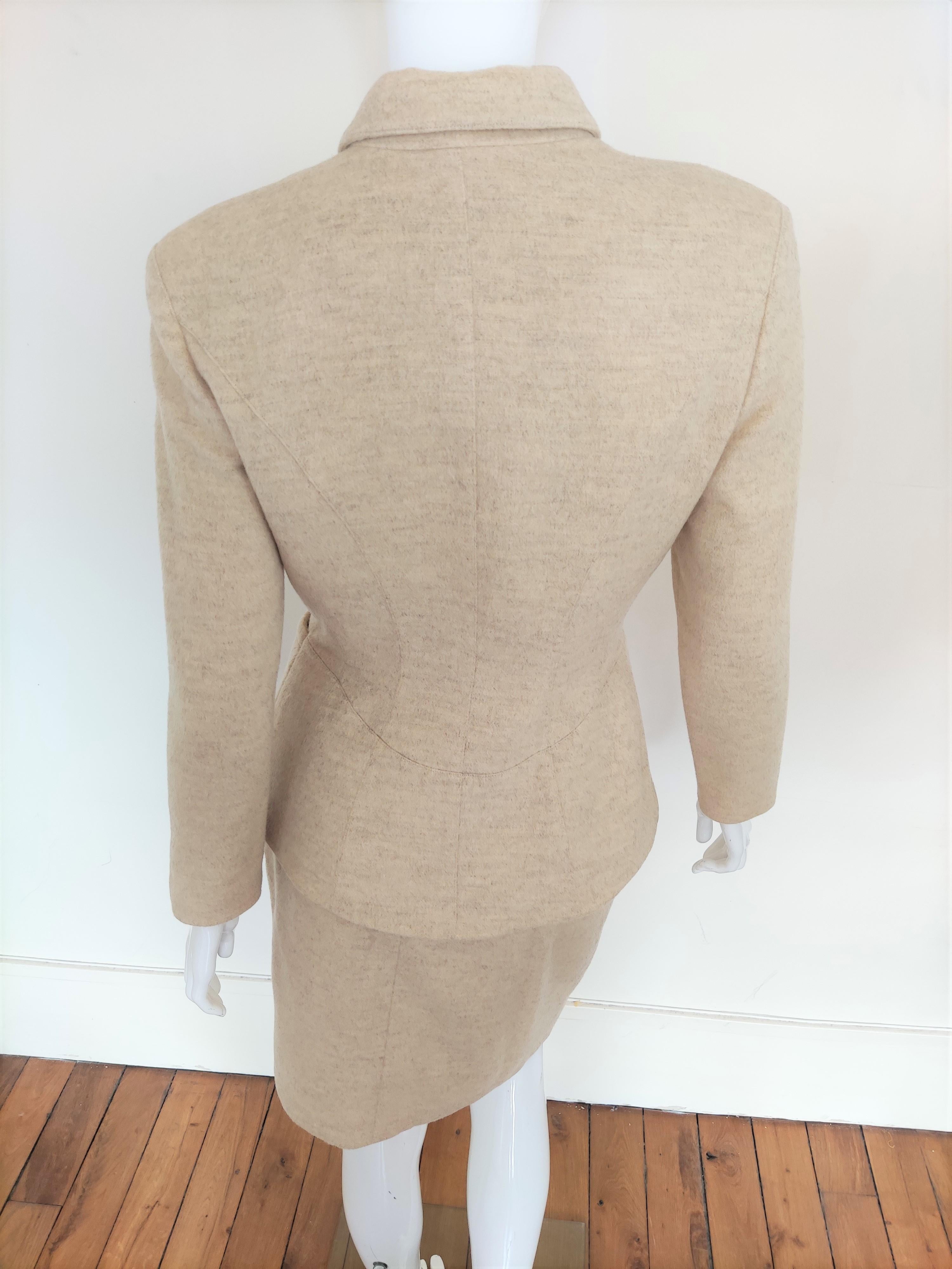 Thierry Mugler Rabbit Fur Cream White Wasp Waist Couture Medium Ensemble Suit For Sale 5