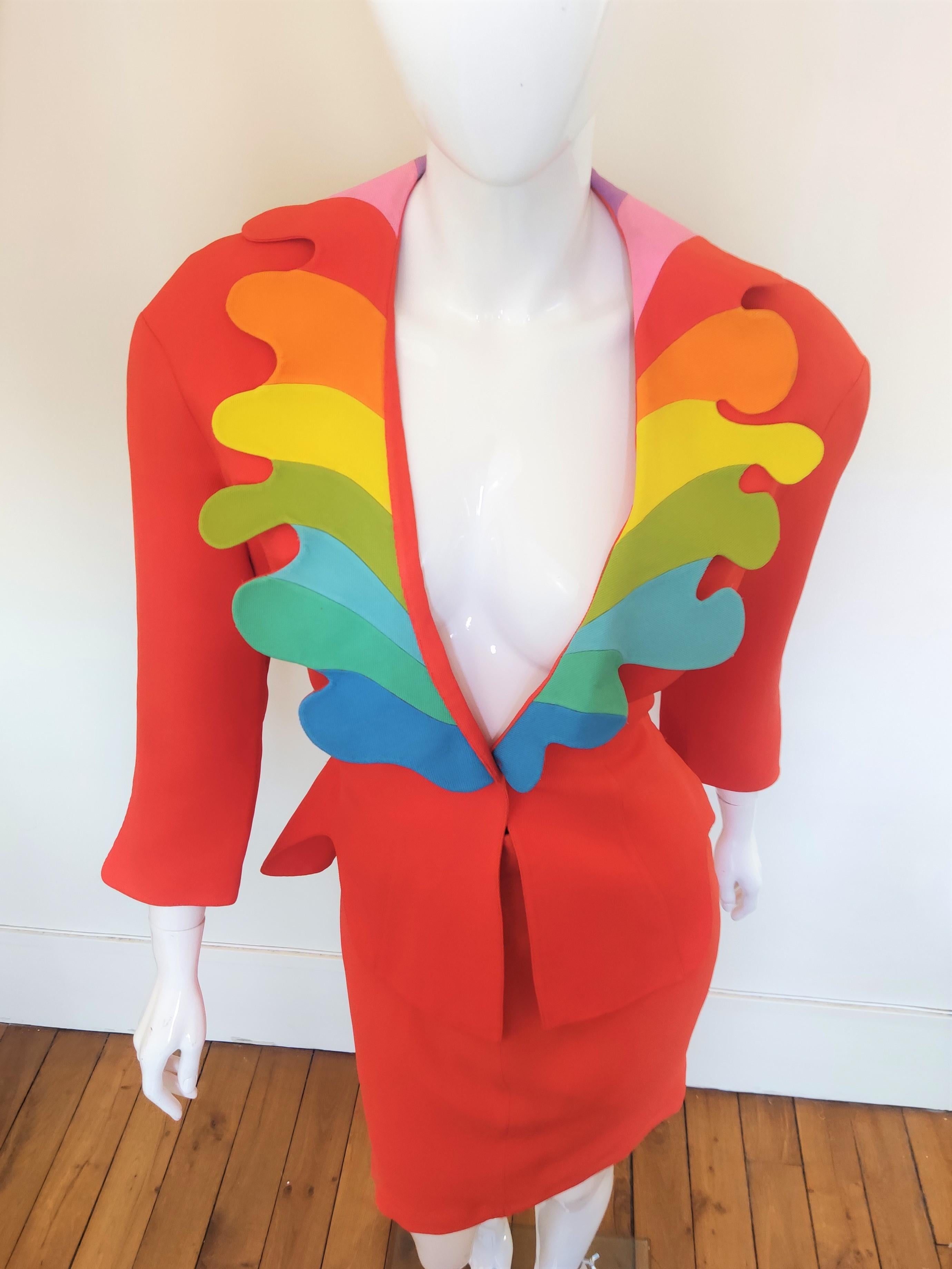 Thierry Mugler Rainbow Arc En Ciel S/S 1990 Couture Structured Ensemble Suit For Sale 6