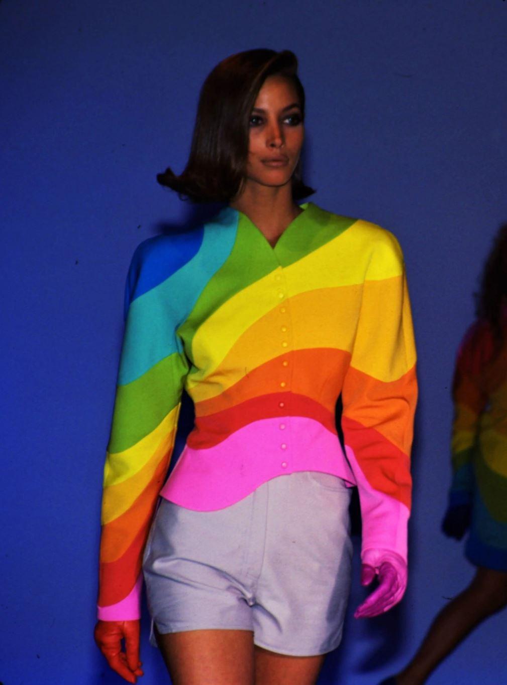 Thierry Mugler Rainbow Arc En Ciel S/S 1990 Couture Structured Ensemble Suit For Sale 14